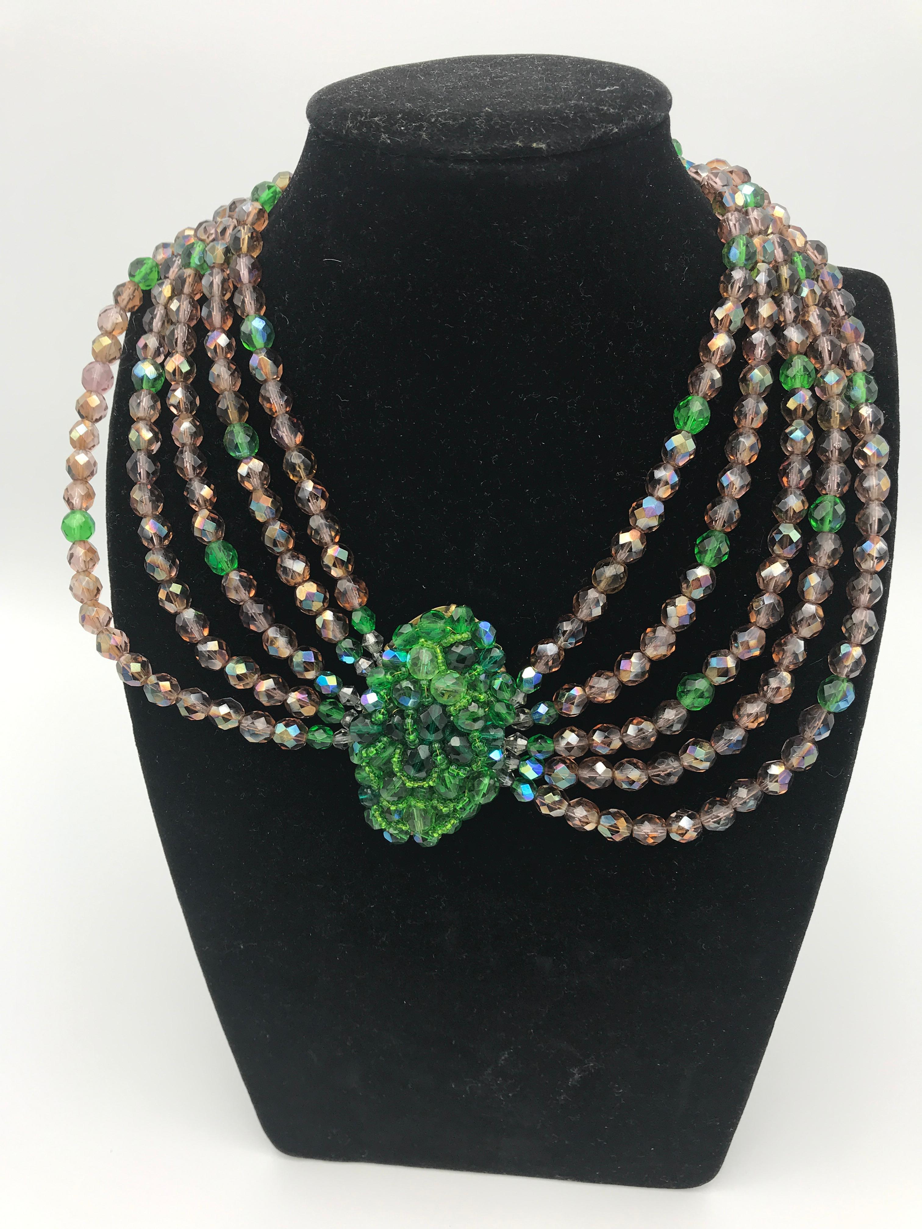 Arts and Crafts Coppola & Toppo, Italien 1950s hand beaded crystal necklace  For Sale