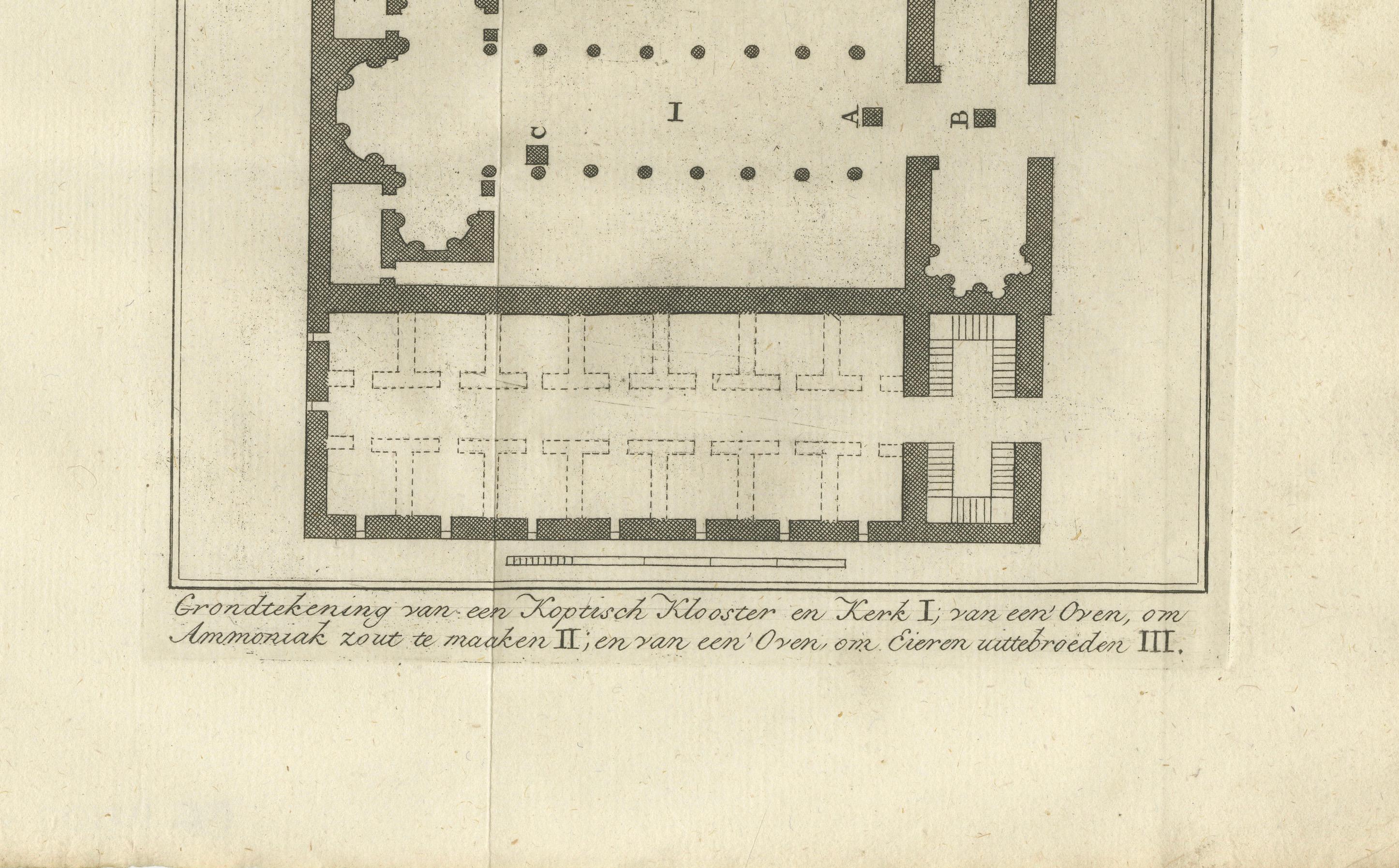 Plan eines koptischen Klosters, Ammoniakofen und Eierbrutkasten, Ägypten um 1776 (Niederländisch) im Angebot