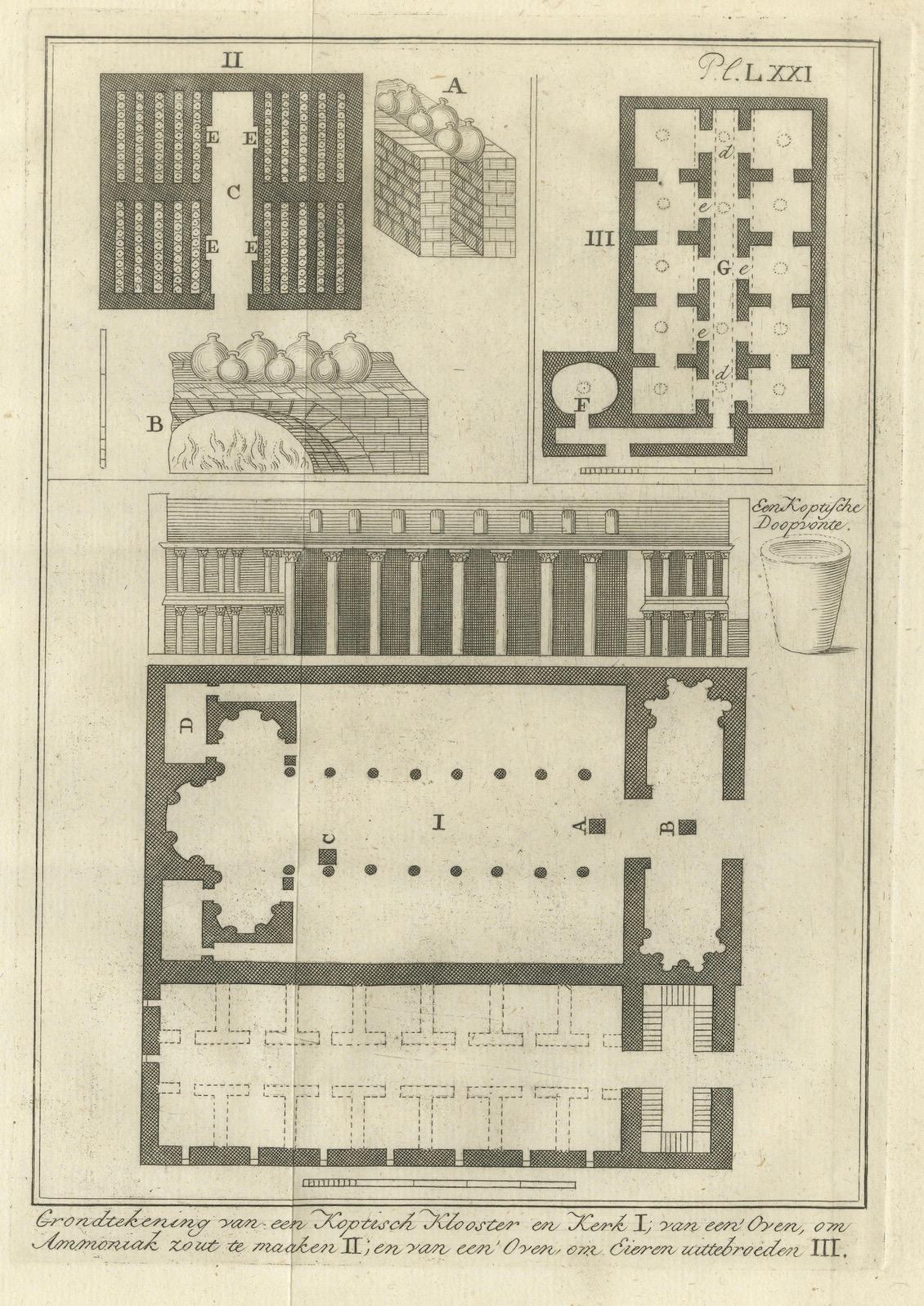 Plan eines koptischen Klosters, Ammoniakofen und Eierbrutkasten, Ägypten um 1776 (Papier) im Angebot