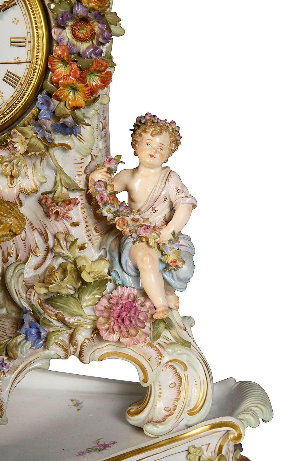 Porcelain Copy - 19th Century Meissen clock depicting the four seasons. For Sale