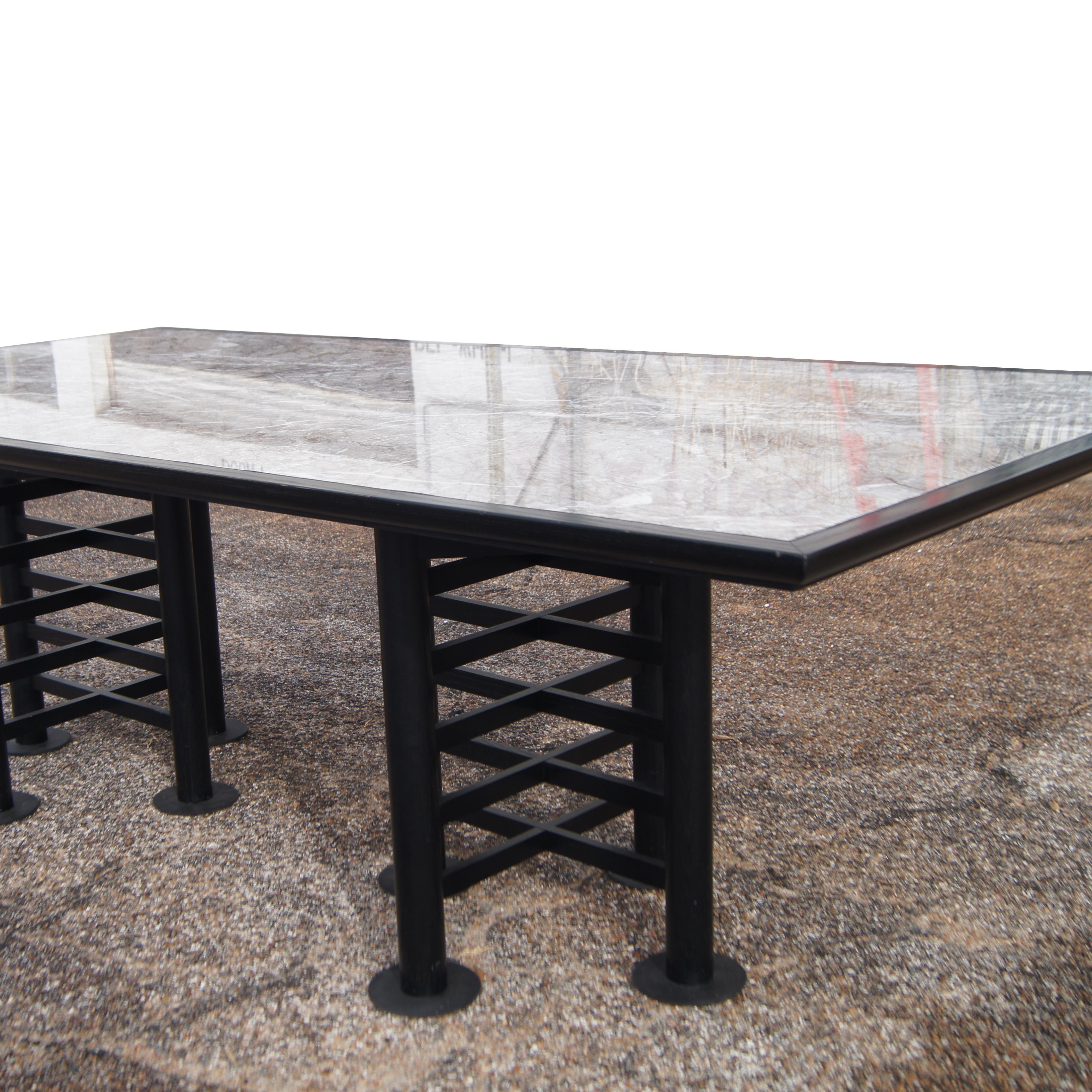 8 ft Marble & Ebonized Wood Table by Michael & Katherine McCoy Cranbrook For Sale 5