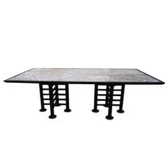 8 ft Marble & Ebonized Wood Table by Michael & Katherine McCoy Cranbrook