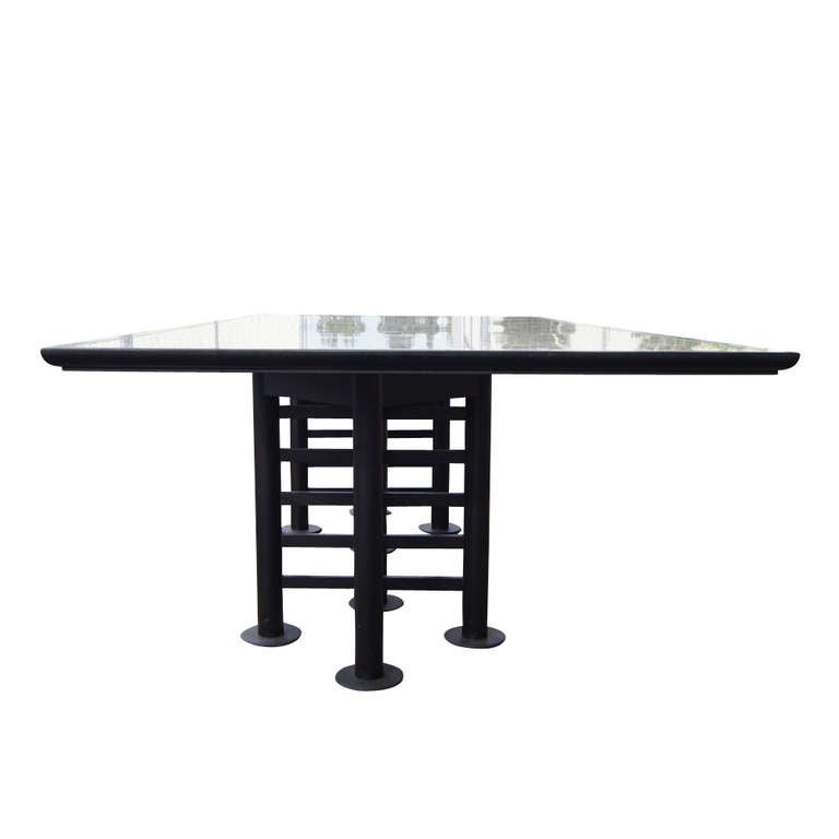Art Nouveau 8 ft Marble & Ebonized Wood Table by Michael & Katherine McCoy Cranbrook For Sale