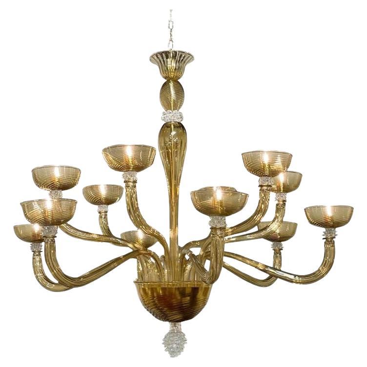 Copy - Modern Gold Murano Glass Chandelier with 12 Arms For Sale