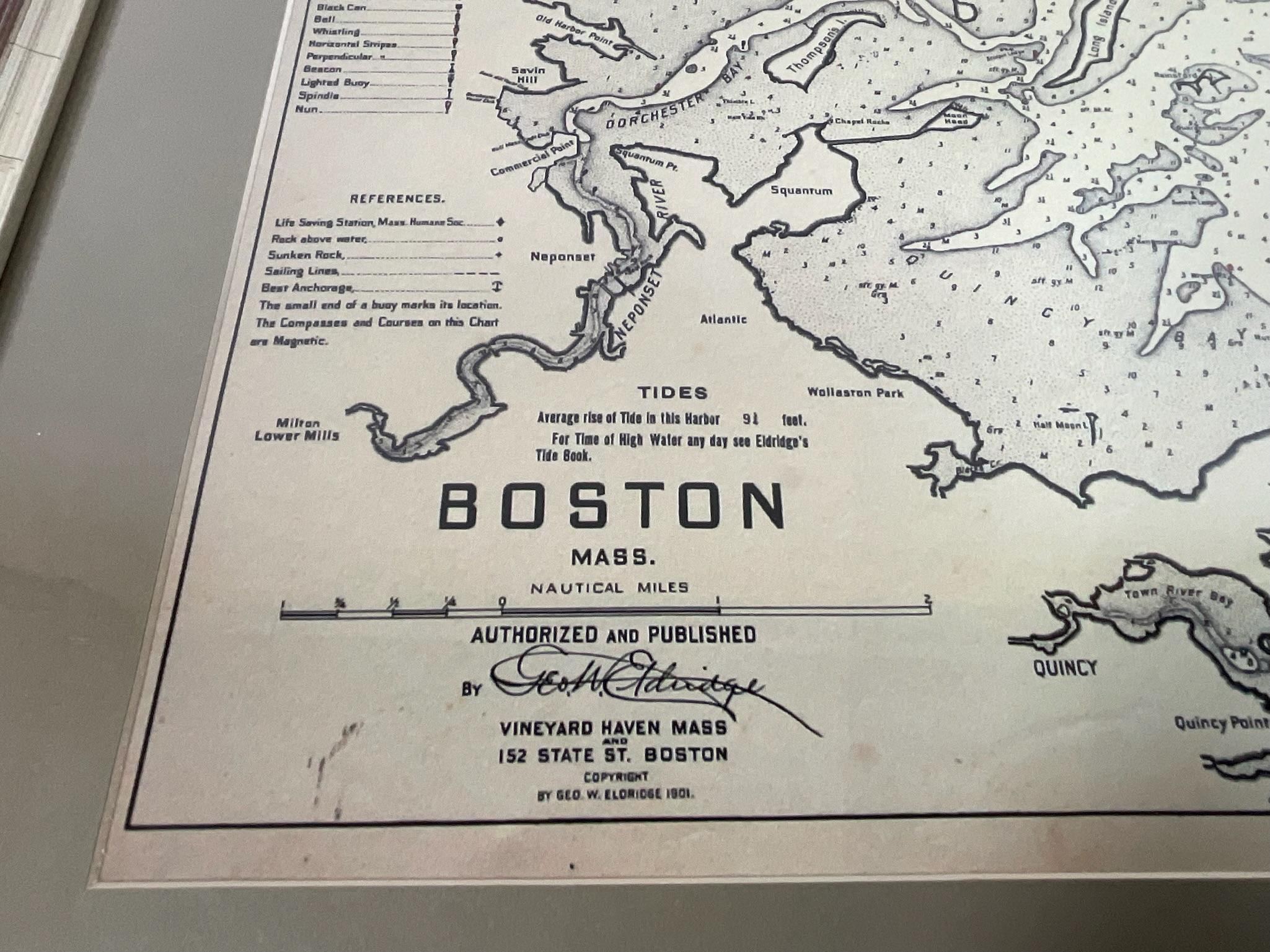 Copy of 1901 Chart of Boston Harbor In Good Condition For Sale In Norwell, MA