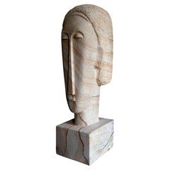 Copy of a Stone Head by Amedeo Modigliani 20th Century Philippe Delenseigne