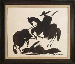Bull Fight One - Horse Air Painting Copy, Black on White, 28x32 in.