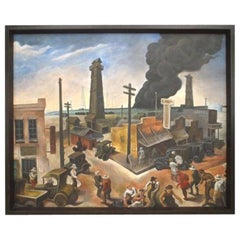 Boom Town Painting Copy, American Regionalist Style, 47x57 Inches