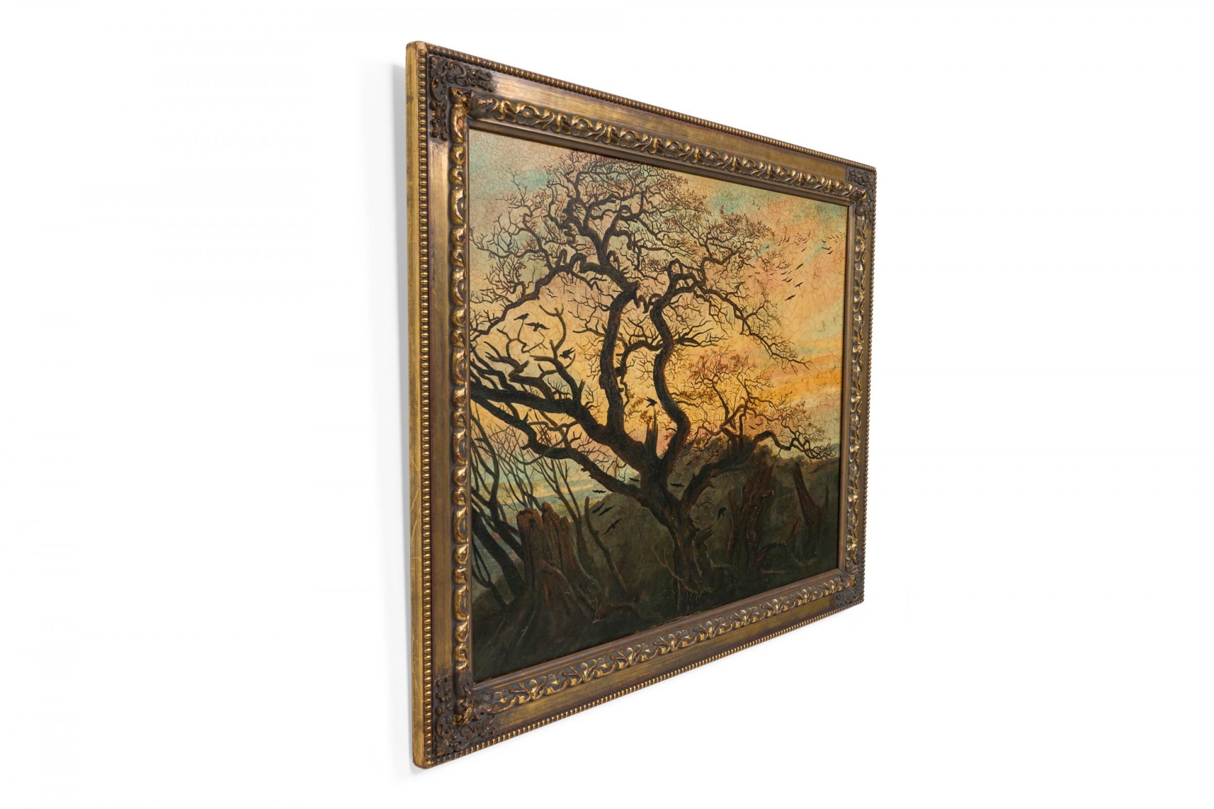 Kopie von „Baum mit Crows“, Landschaftsgemälde (Biedermeier) im Angebot