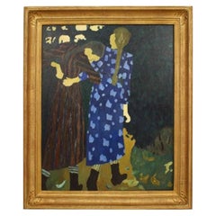 Young Girls Walking Copy Painting, Abstract Style, Circa 1891, 39x32.5