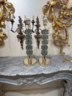 Copy - Pair of Modern Glass and Brass "Rostri" Lamps in Fontana Green
