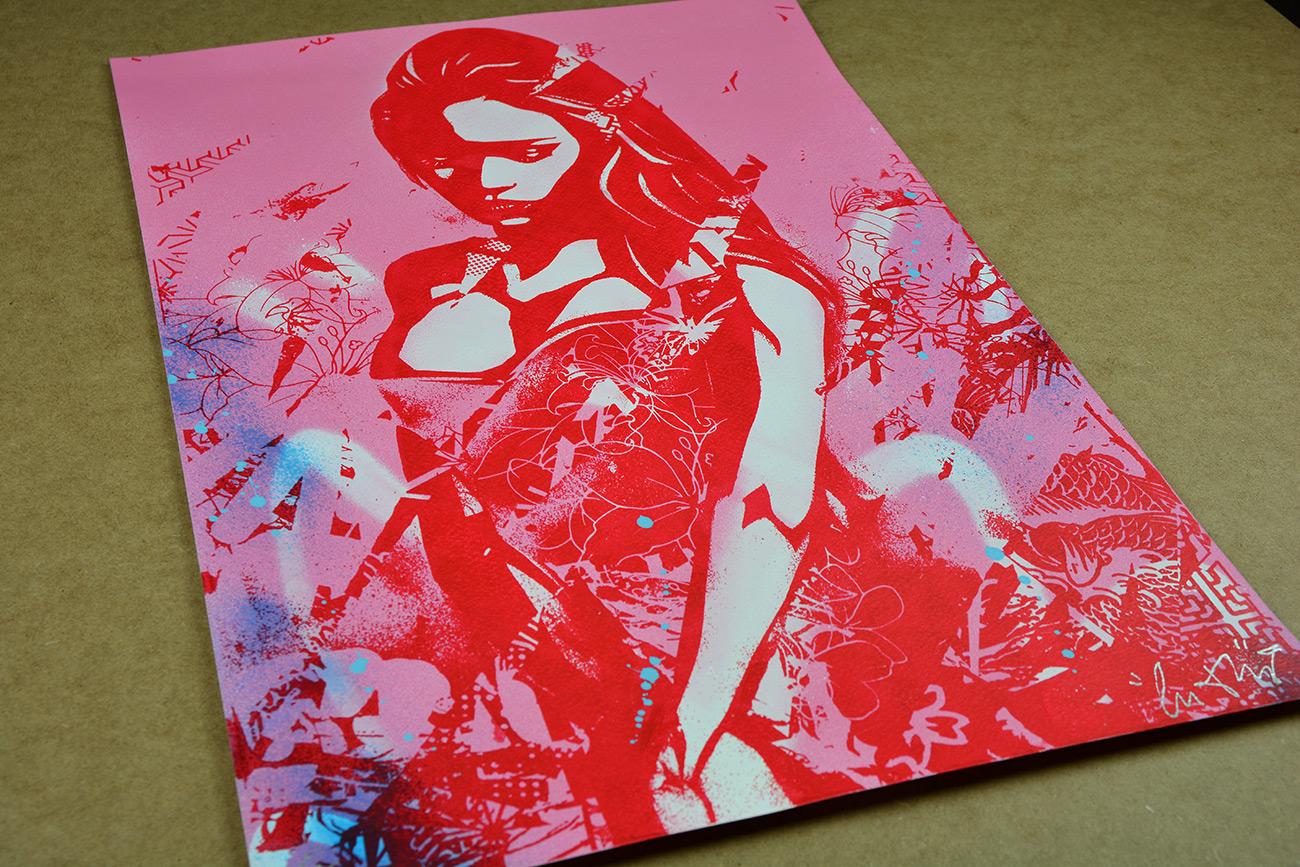 Copyright SADNESS (PINK) Screen print, acrylic & spray Street art Graffiti Urban For Sale 1