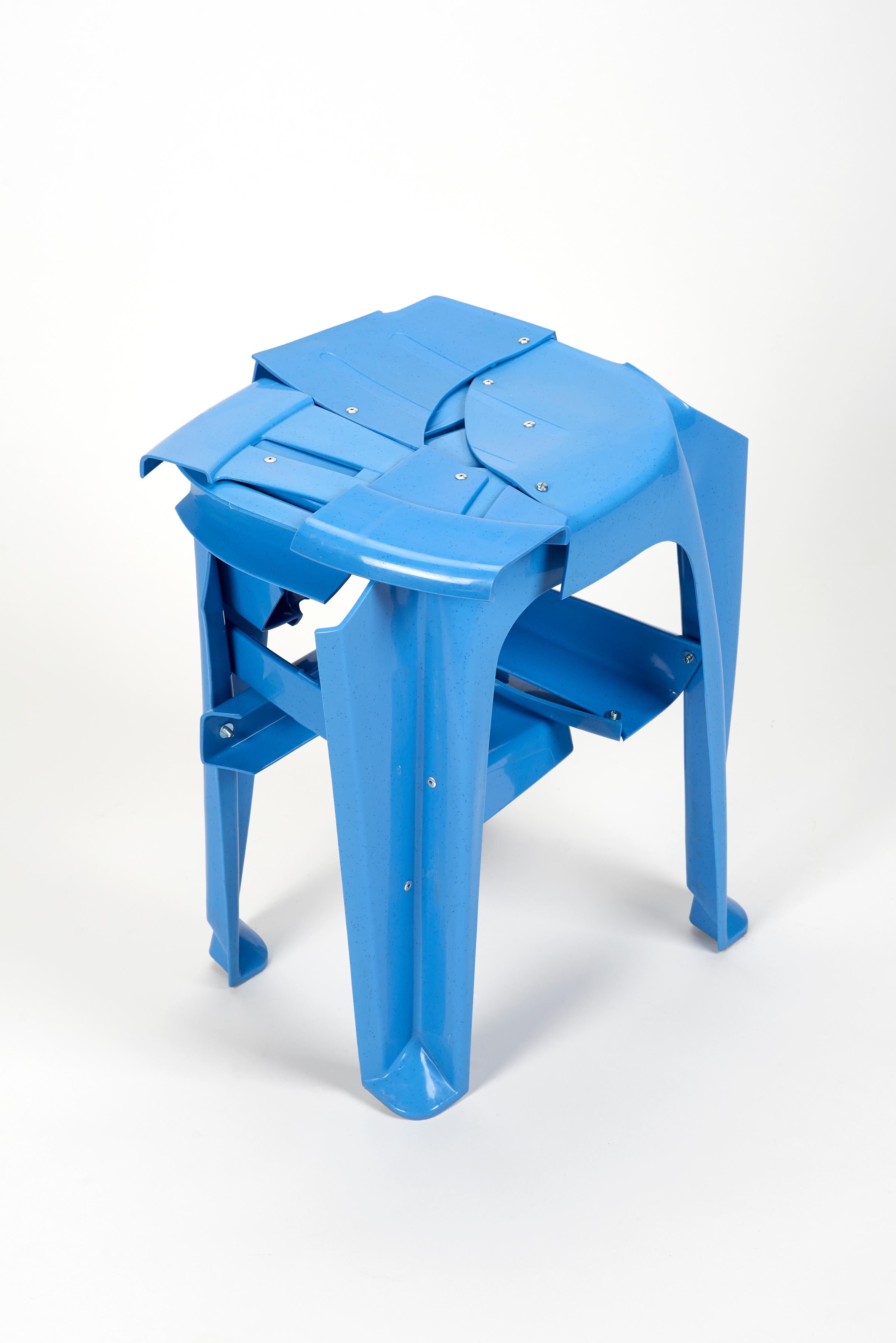 Découpage Copytopia Stool, Pierre Castignola, Bright Blue For Sale