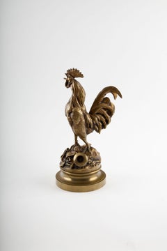 Gallo cantando, Escultura de bronce dorado, Émile Laporte (1858-1907)