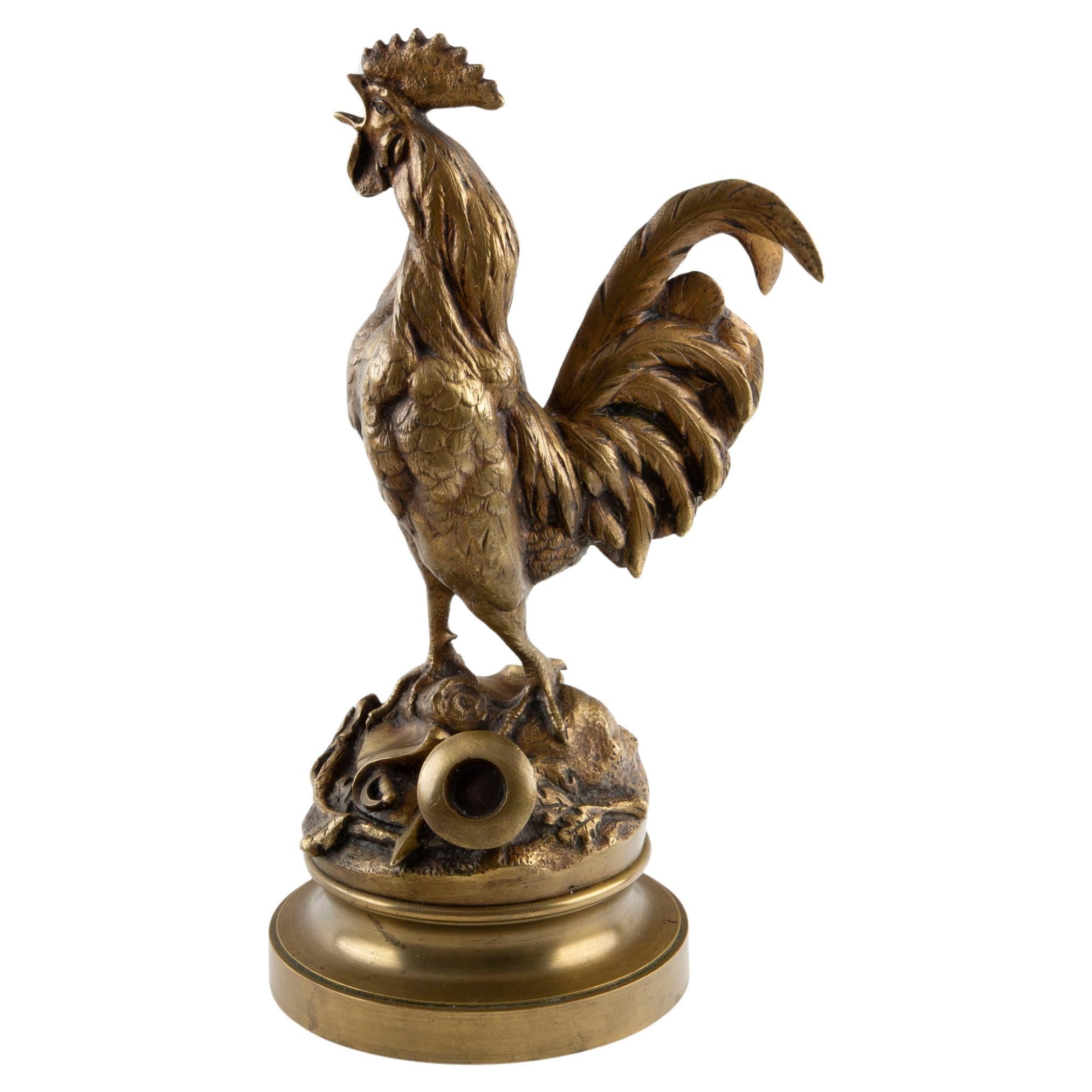 Coq chantant (Crow­ing Rooster), Gilt-Bronze Sculpture, Émile Laporte (1858–1907 en vente