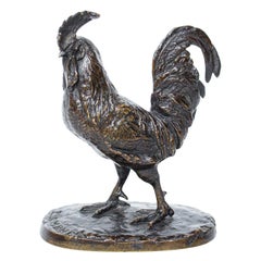 "Coq Debout" Bronzestudie eines Hahns aus dem 19. Jahrhundert von Pierre-Jules Mêne