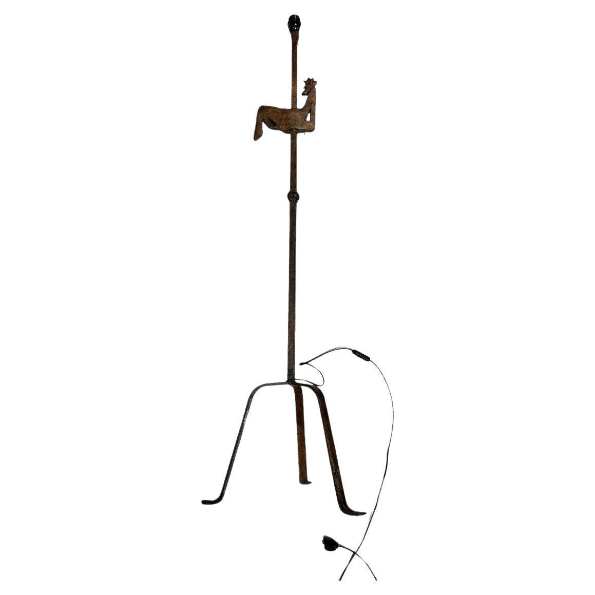 Coq Wrought-Iron Floor Lamp, attributed to Jean Touret, Ateliers MAROLLES, 1950