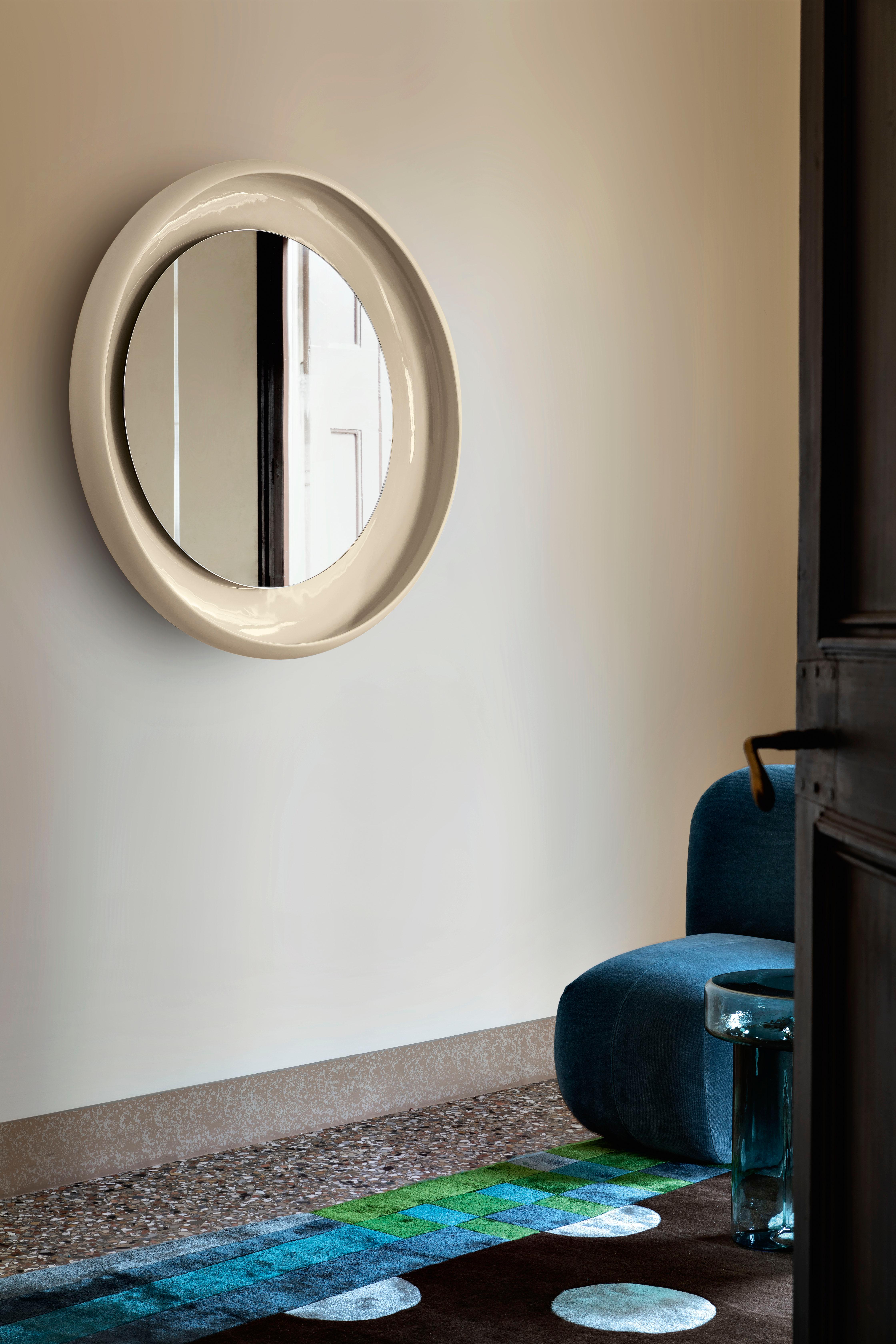 Modern Coque Large Mirror with Ceramic Frame in Peltro Glazed Ceramic by Alain Gilles For Sale