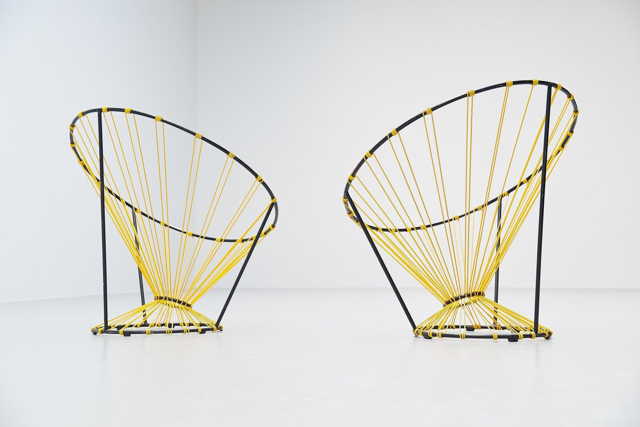Cold-Painted Coquetier Chairs by A.R.P. Guariche Motte Mortier, France, 1955 For Sale