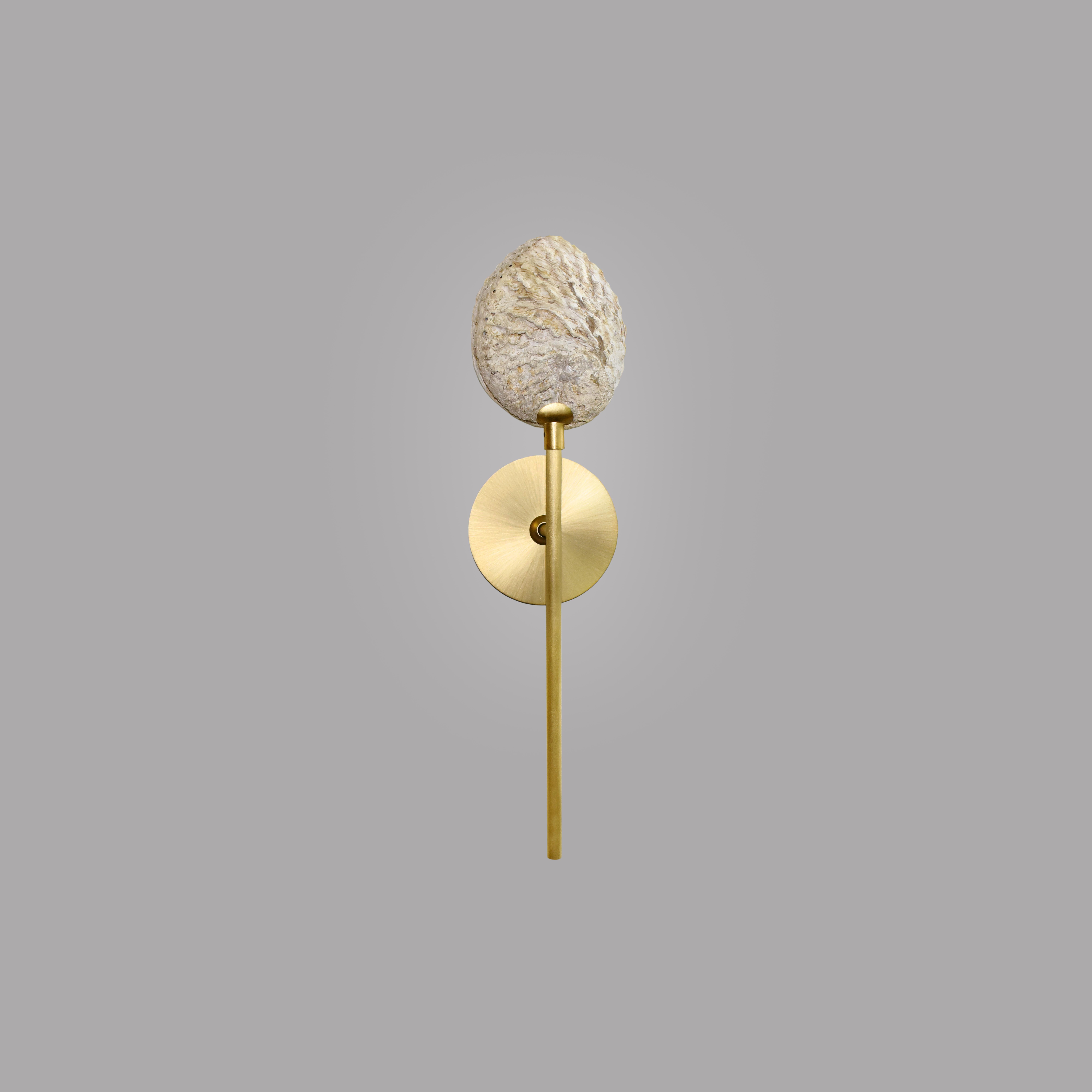 Coquillage raw wall light I by Ludovic Clément d’Armont
Dimensions: D 12 x W 14 x H 47 cm
Materials: Shell, brass.

Ludovic Clément d’Armont is in the continuation of a family tradition of centuries of gentle glassmakers, painters, carpenters