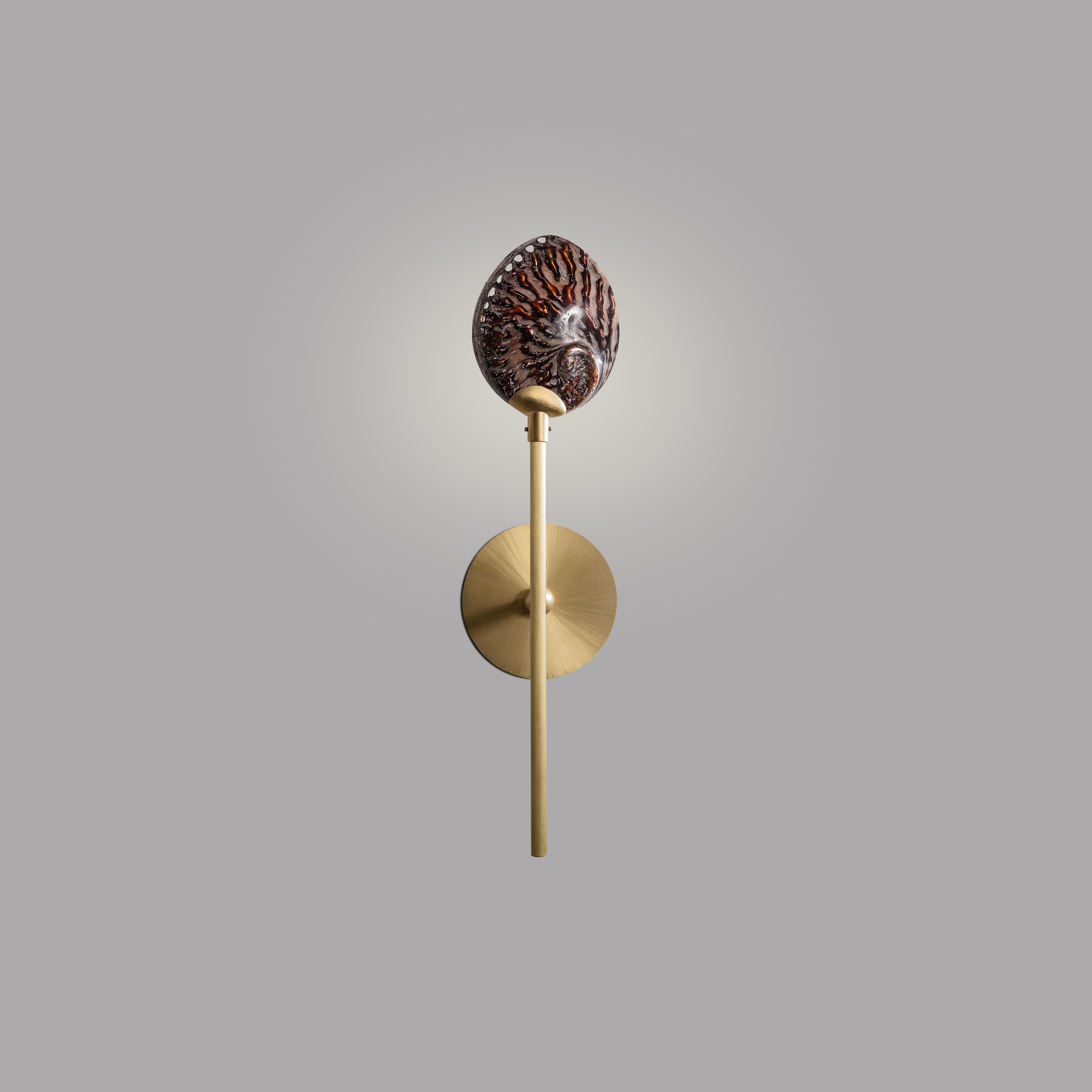 Coquillage wall light I by Ludovic Clément d’Armont
Dimensions: D 12 x W 14 x H 47 cm
Materials: Shell, brass.

Ludovic Clément d’Armont is in the continuation of a family tradition of centuries of gentle glassmakers, painters, carpenters and
