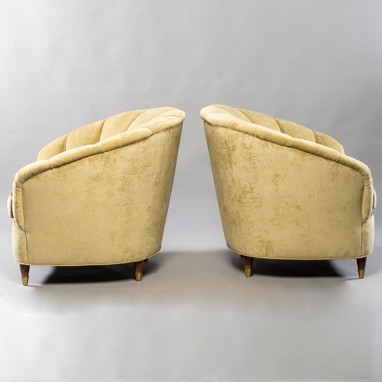 Brass Coquille Form Sofa and Pair of Chairs Attributed to Paolo Buffa