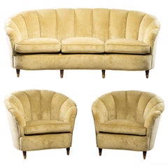 Coquille Form Sofa and Pair of Chairs Attributed to Paolo Buffa