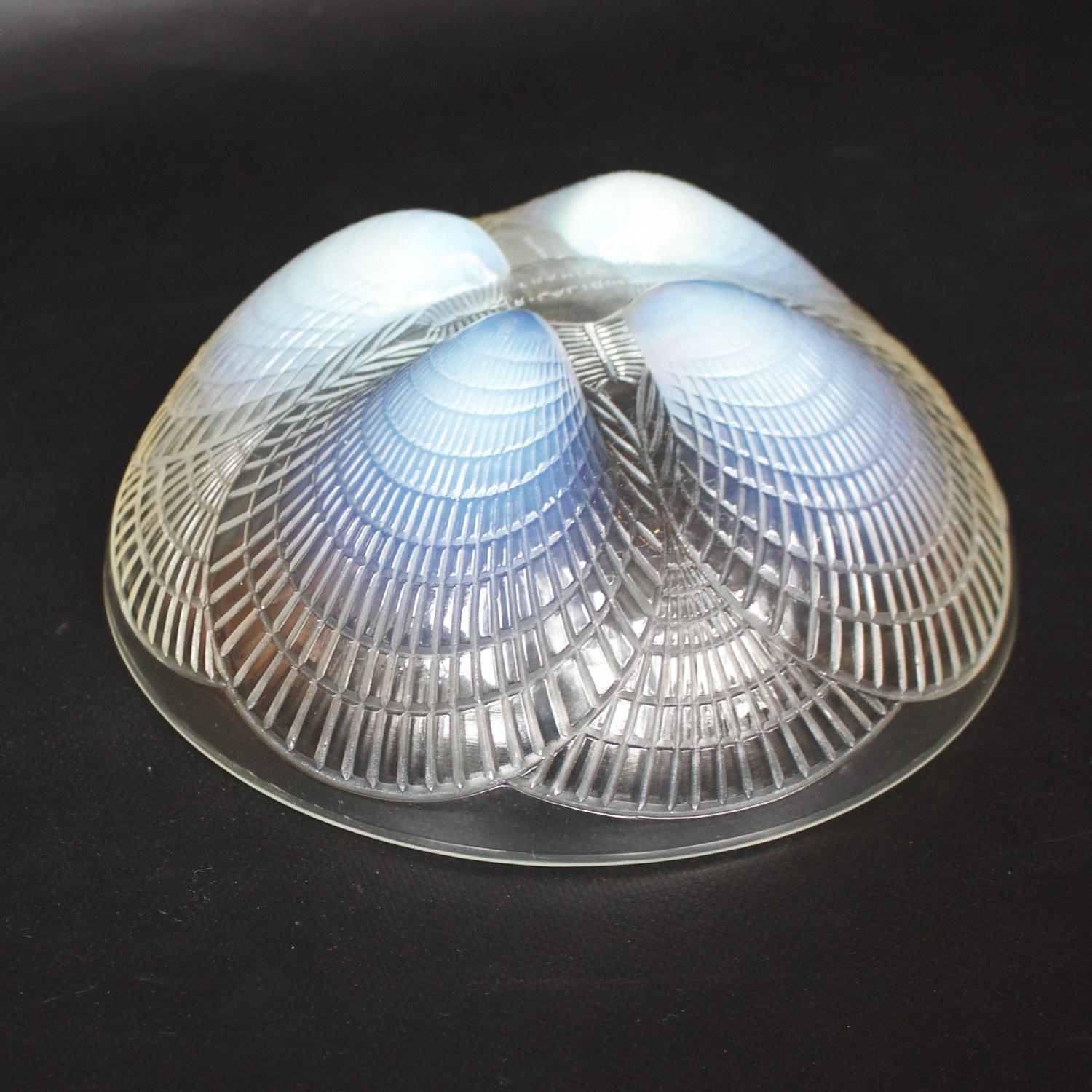 French Coquilles Bowl No.3 a Blue Opalescent Glass Bowl by René Lalique
