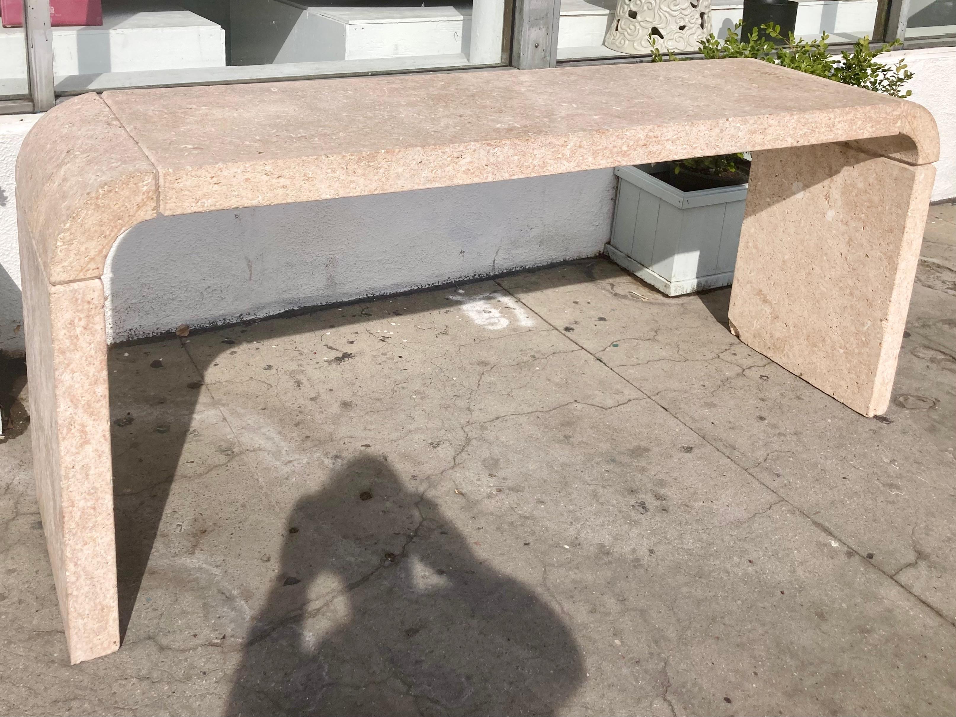 Coquina Console With Pinkish Tone In Good Condition For Sale In Los Angeles, CA