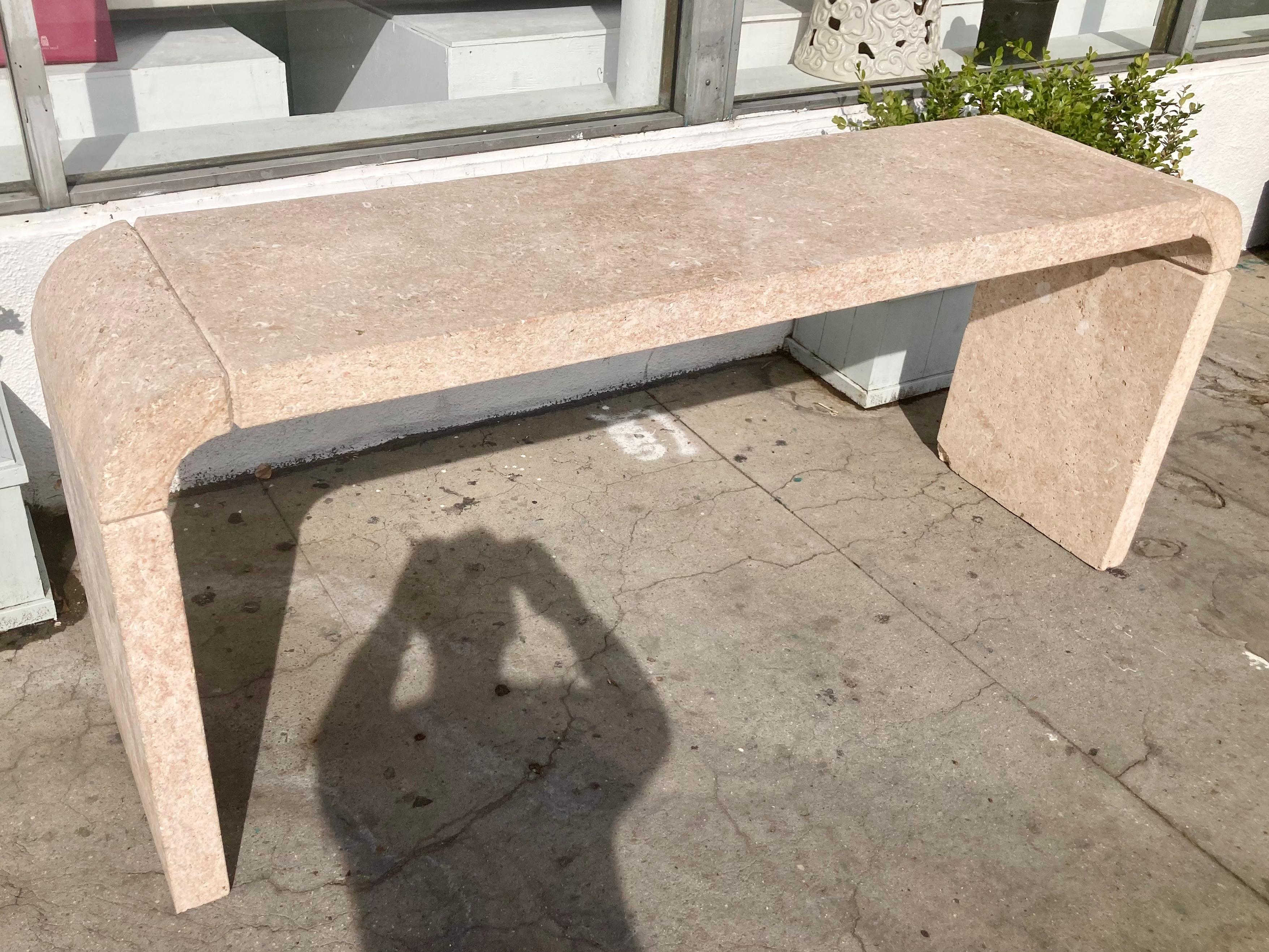 Limestone Coquina Console With Pinkish Tone For Sale