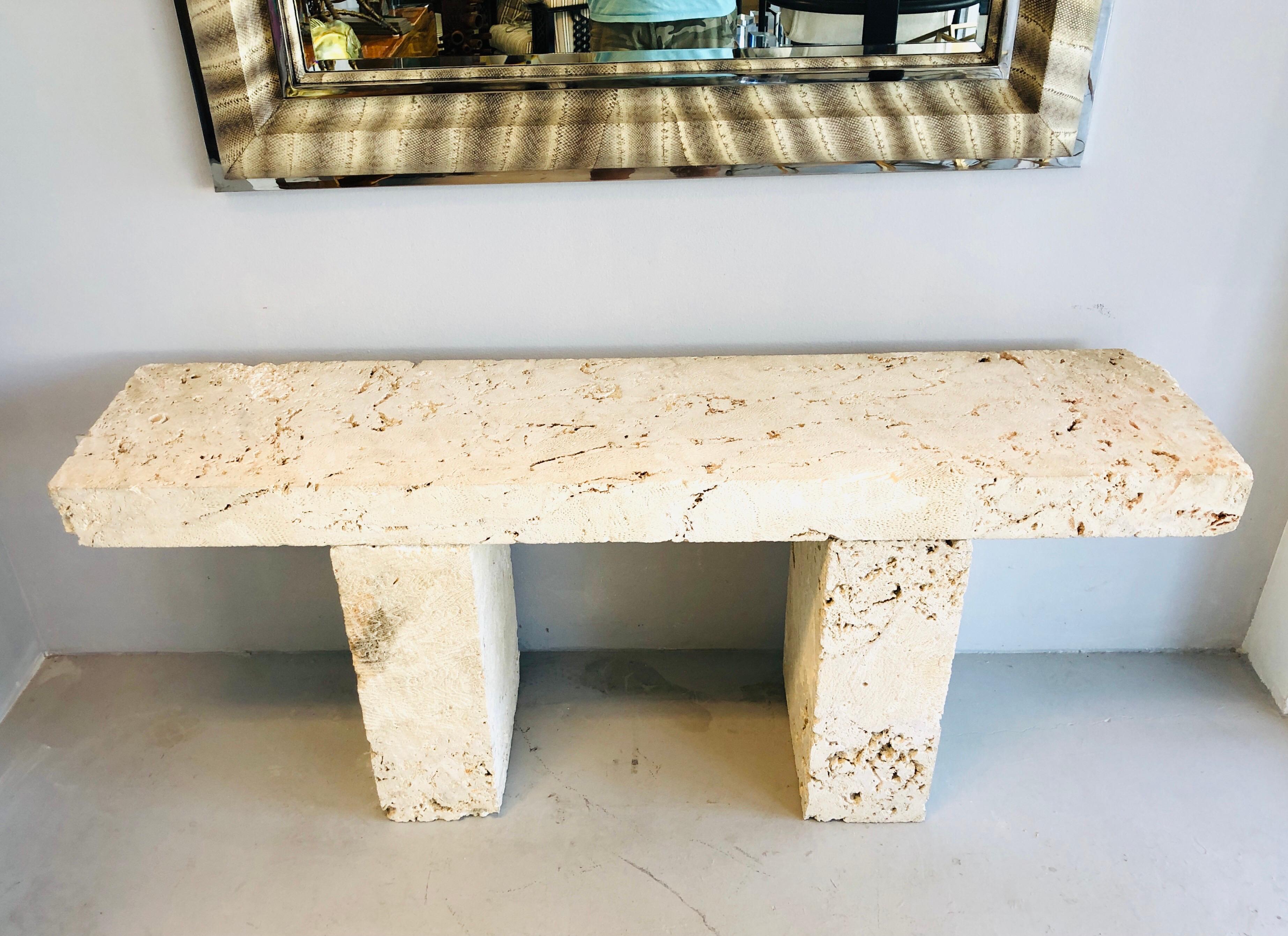 American Coquina Stone Massive Console Table, 1970s