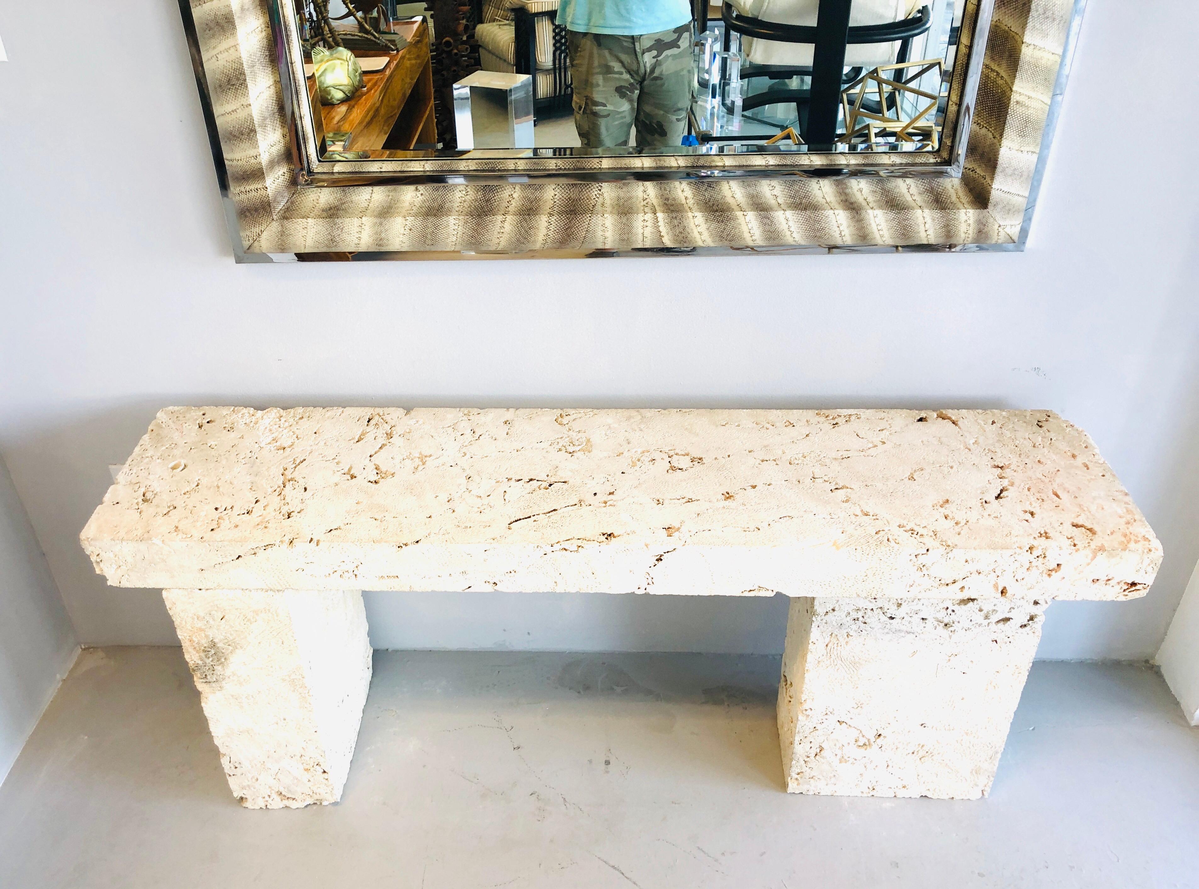 Coquina Stone Massive Console Table, 1970s In Good Condition In Miami, FL