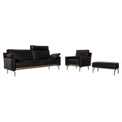 Cor Ala Leather Sofa Black Three Seater Armchair Stool