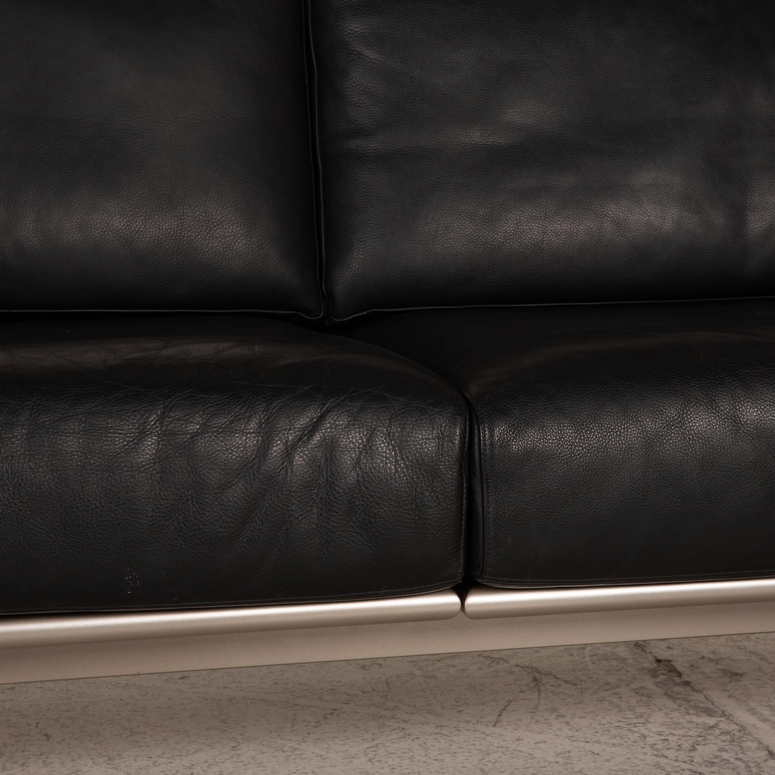 Modern Cor Ala Leather Sofa Black Three Seater Couch For Sale