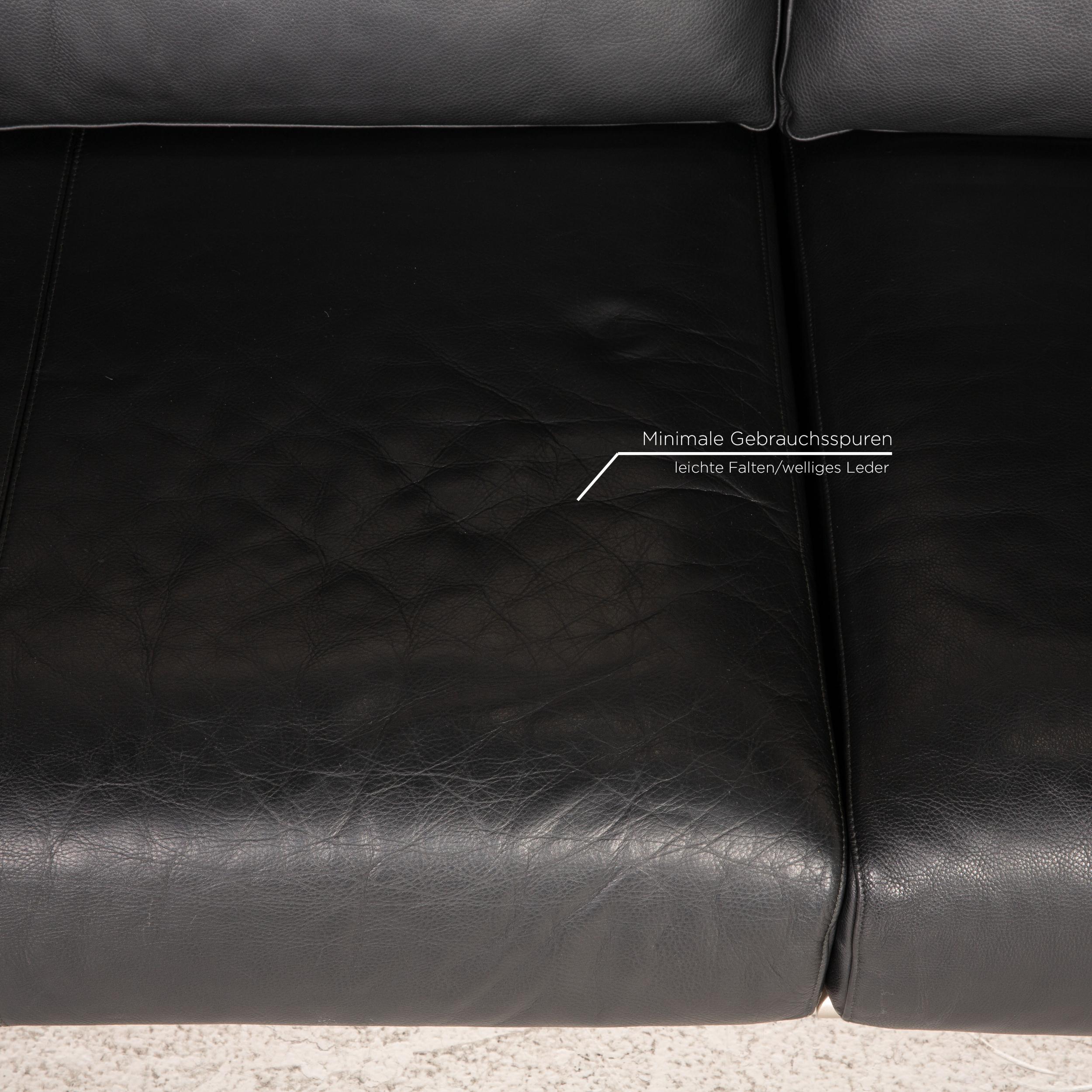 German Cor Ala Leather Sofa Black Three Seater Couch For Sale
