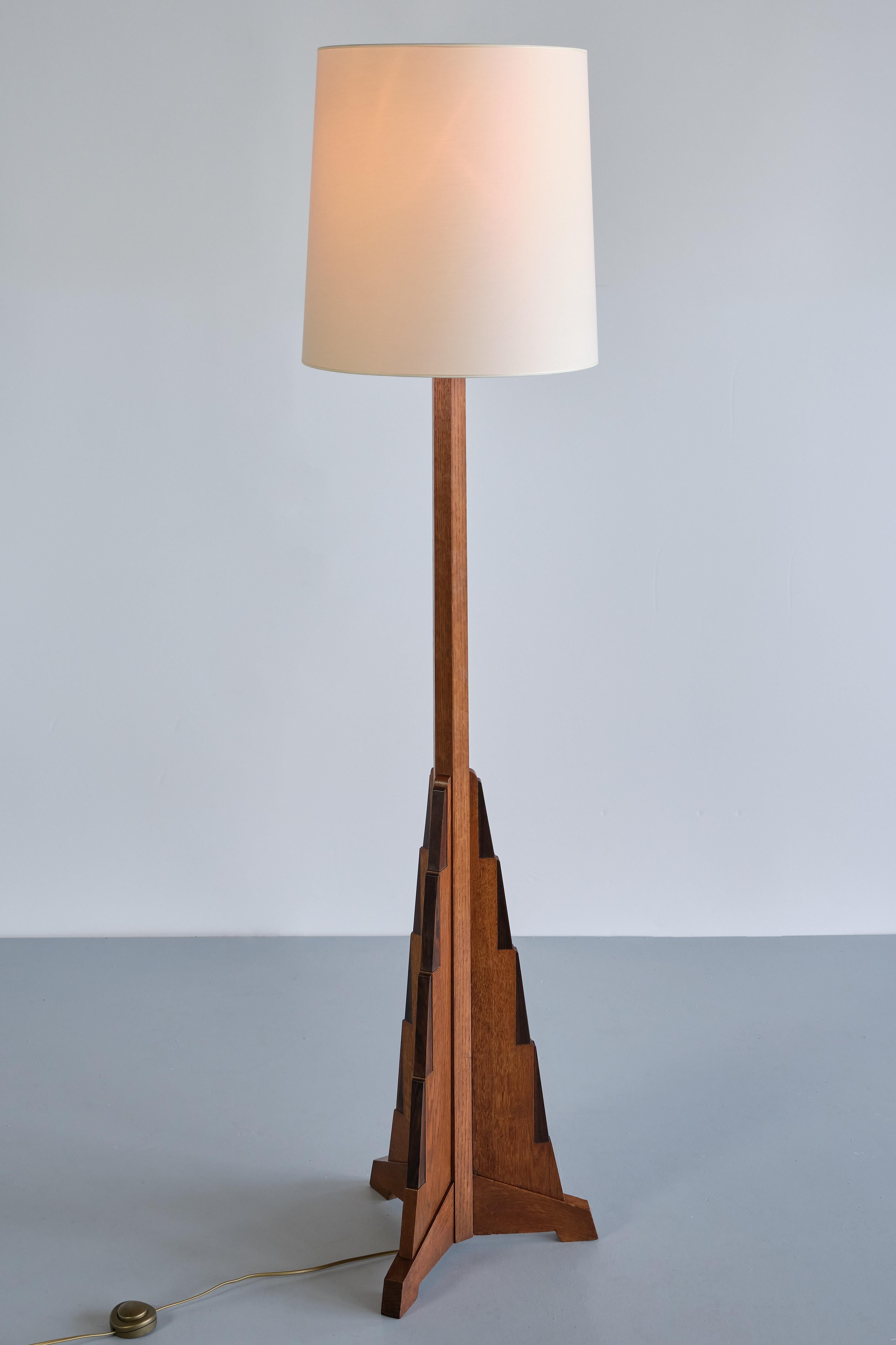 Dutch Cor Alons Art Deco Floor Lamp in Oak and Macassar Ebony, Netherlands, 1930s For Sale