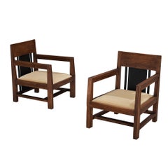 Cor Alons Paire de chaises longues modernistes Art Déco en chêne et velours beige