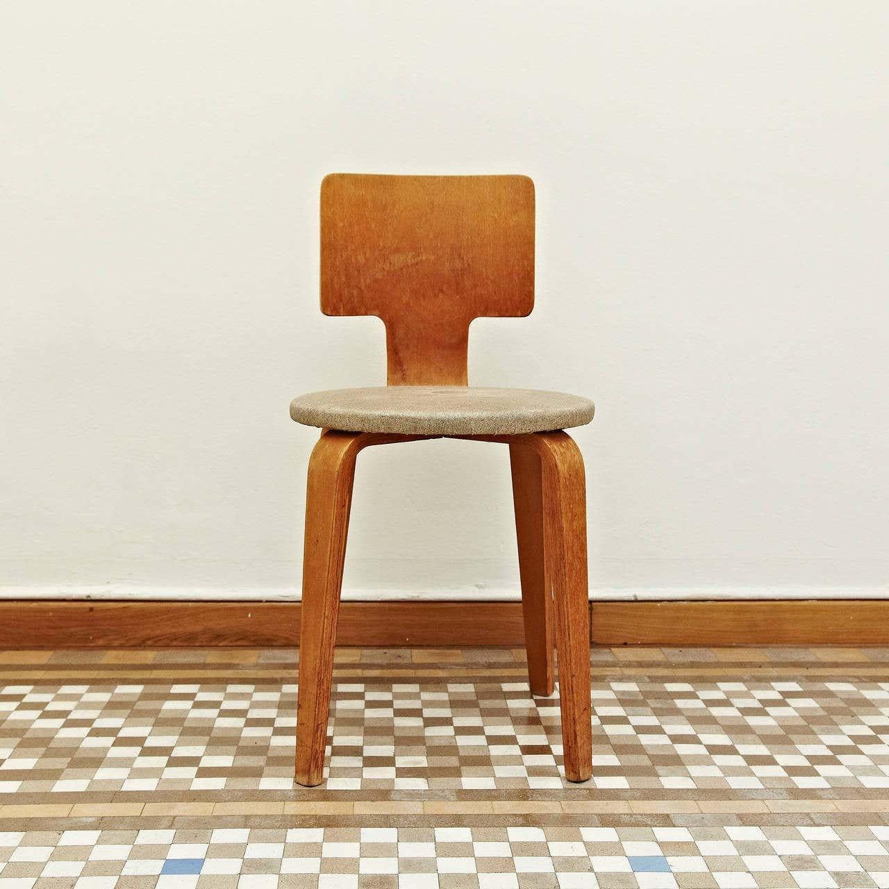 Cor Alons Plywood and Upholstery Chair, circa 1950 In Good Condition In Barcelona, Barcelona