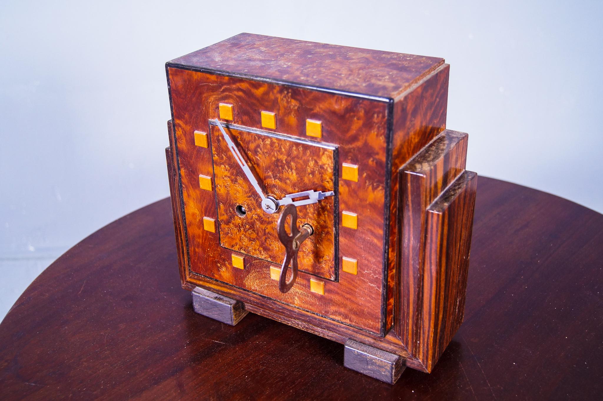 Cor Alons, The Hague School, Coromandel & Mahogany Mantle Clock, Art Deco 6