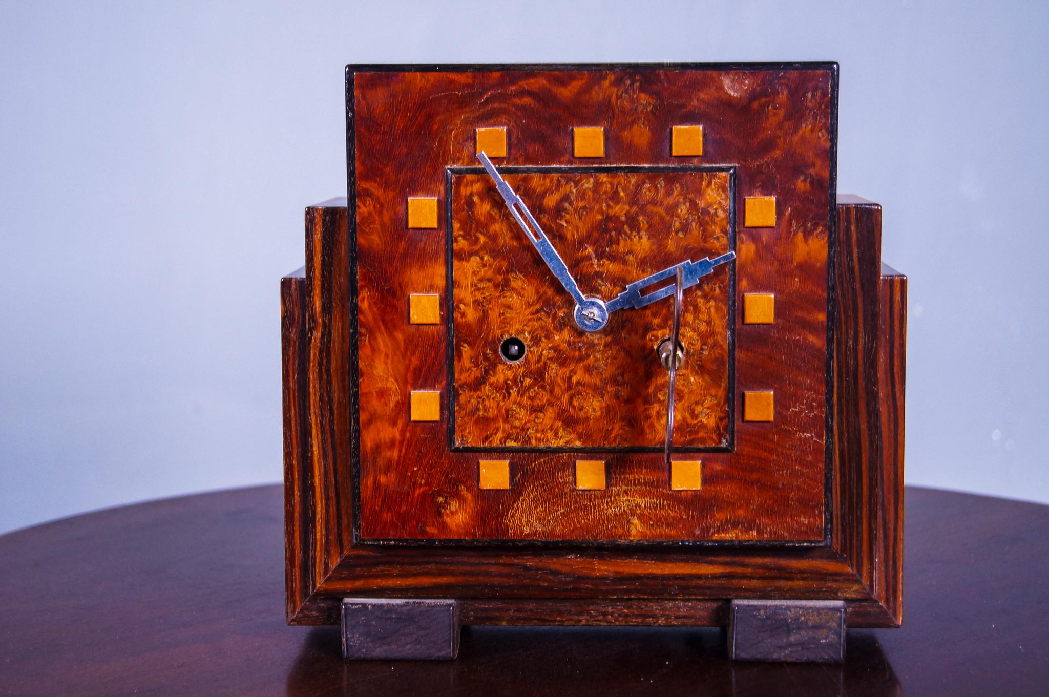 Cor Alons, The Hague School, Coromandel & Mahogany Mantle Clock, Art Deco 1