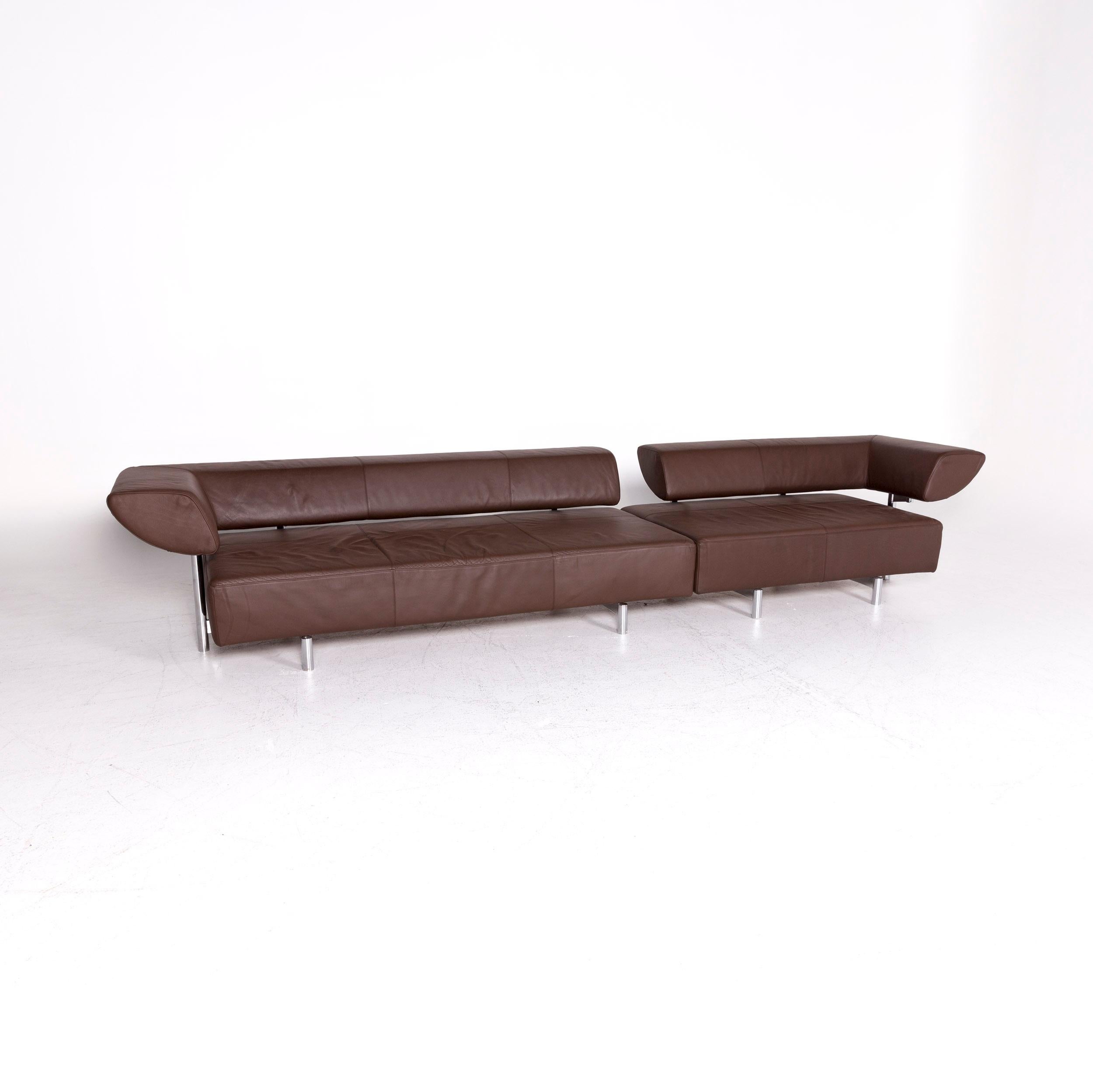 We bring to you a Cor Arthe designer leather corner sofa Professor Wulf Schneider Braun couch.

Product measurements in centimeters:

Depth 95
Width 411
Height 75
Seat-height 42
Rest-height 75
Seat-depth 58
Seat-width 329
Back-height