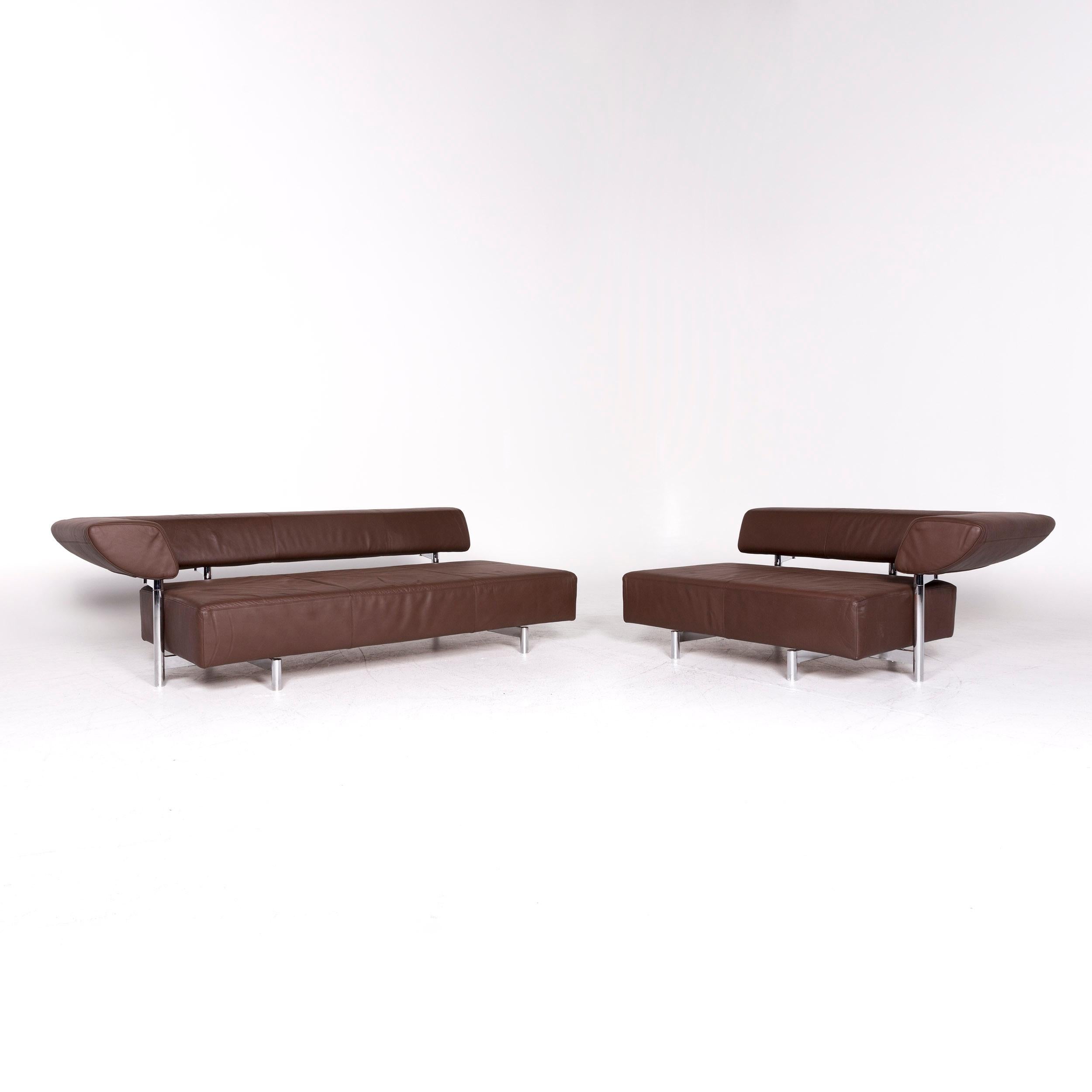 German COR Arthe Designer Leather Corner Sofa Professor Wulf Schneider Braun Couch