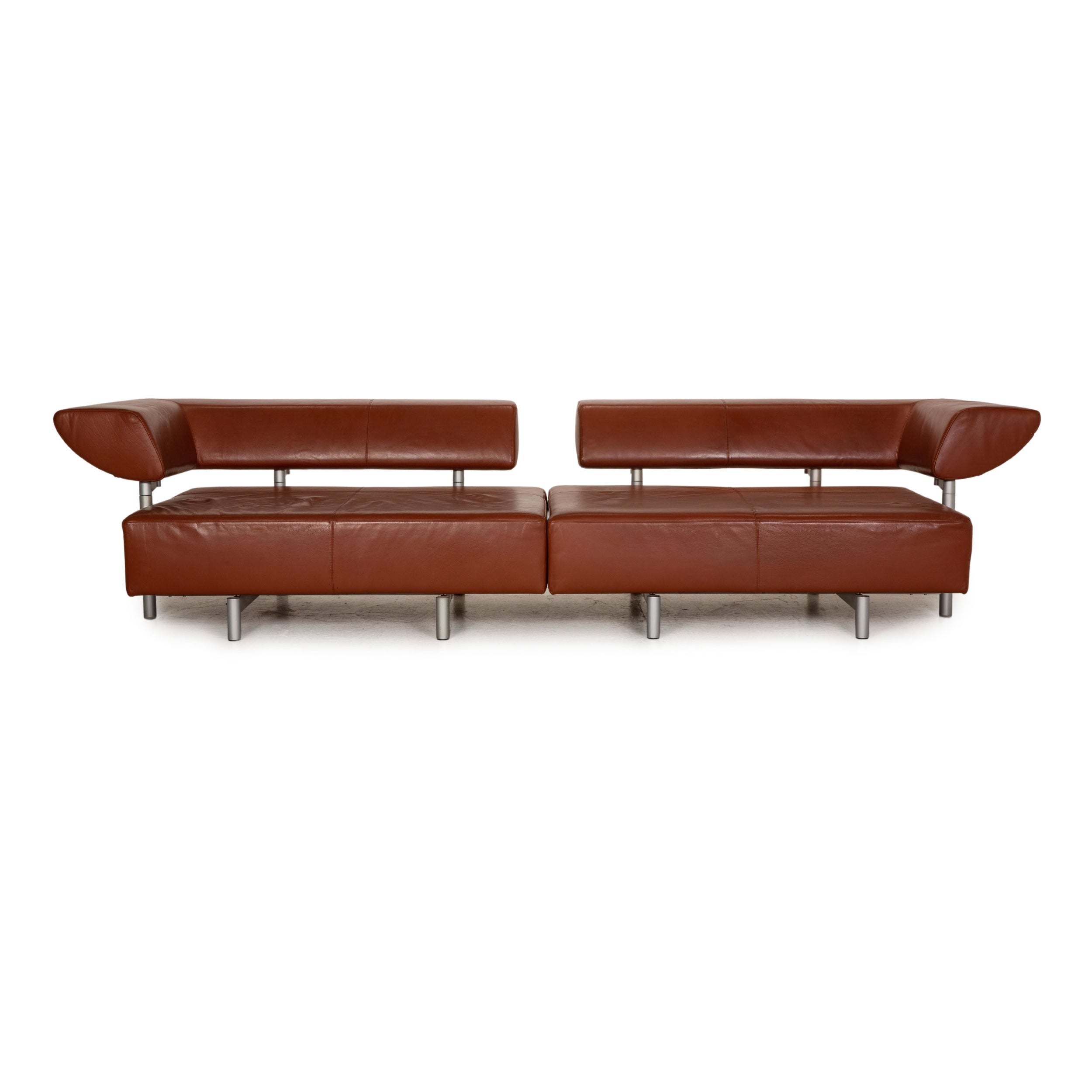 COR Arthe Leather Sofa Set Brown 2x Two-Seater Couch For Sale