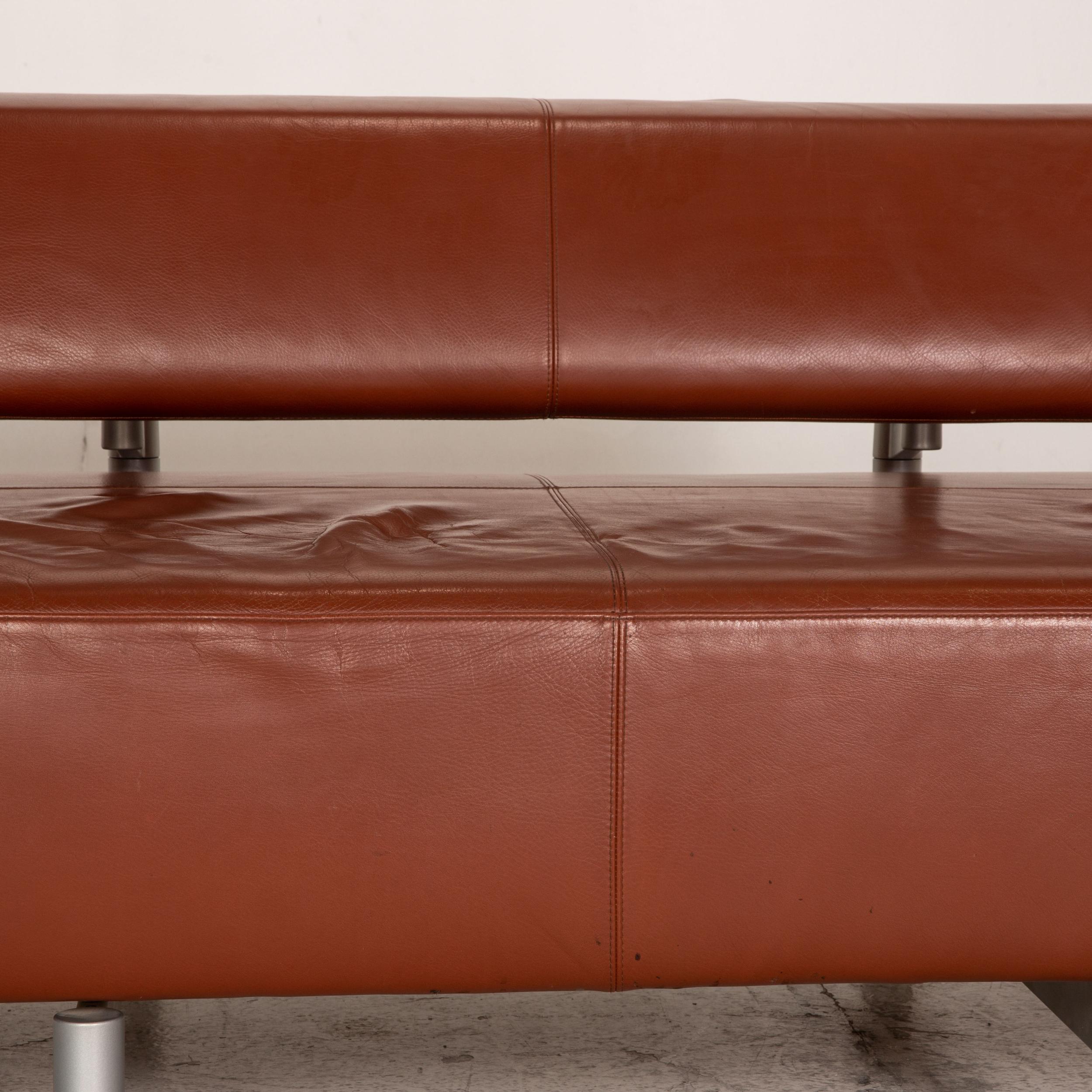 German COR Arthe Leather Sofa Set Brown 2x Two-Seater Stool For Sale
