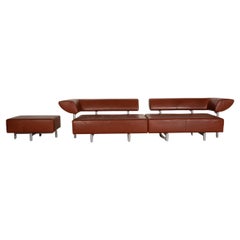 COR Arthe Leather Sofa Set Brown 2x Two-Seater Stool