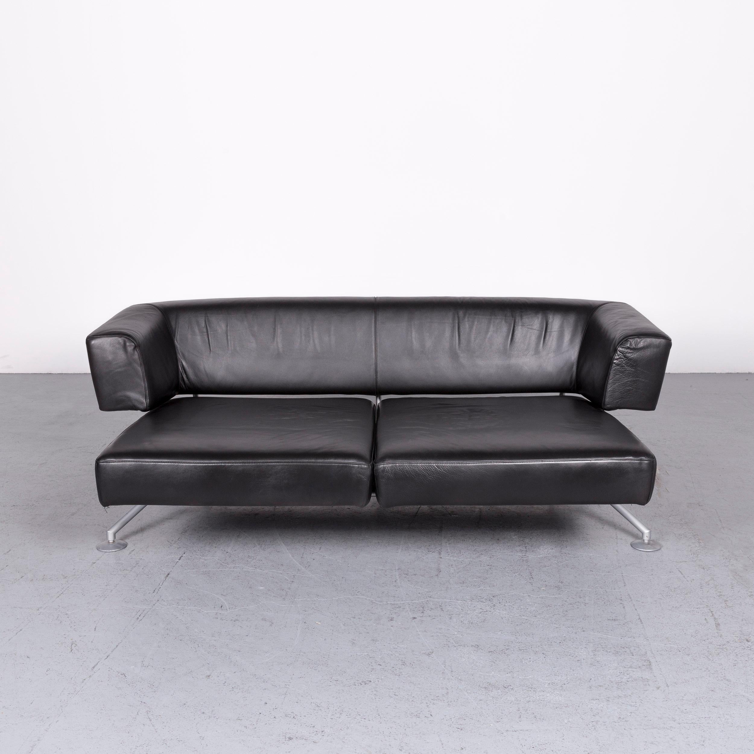 Modern COR Circum Designer Leather Sofa Black Genuine Leather Three-Seat Couch For Sale