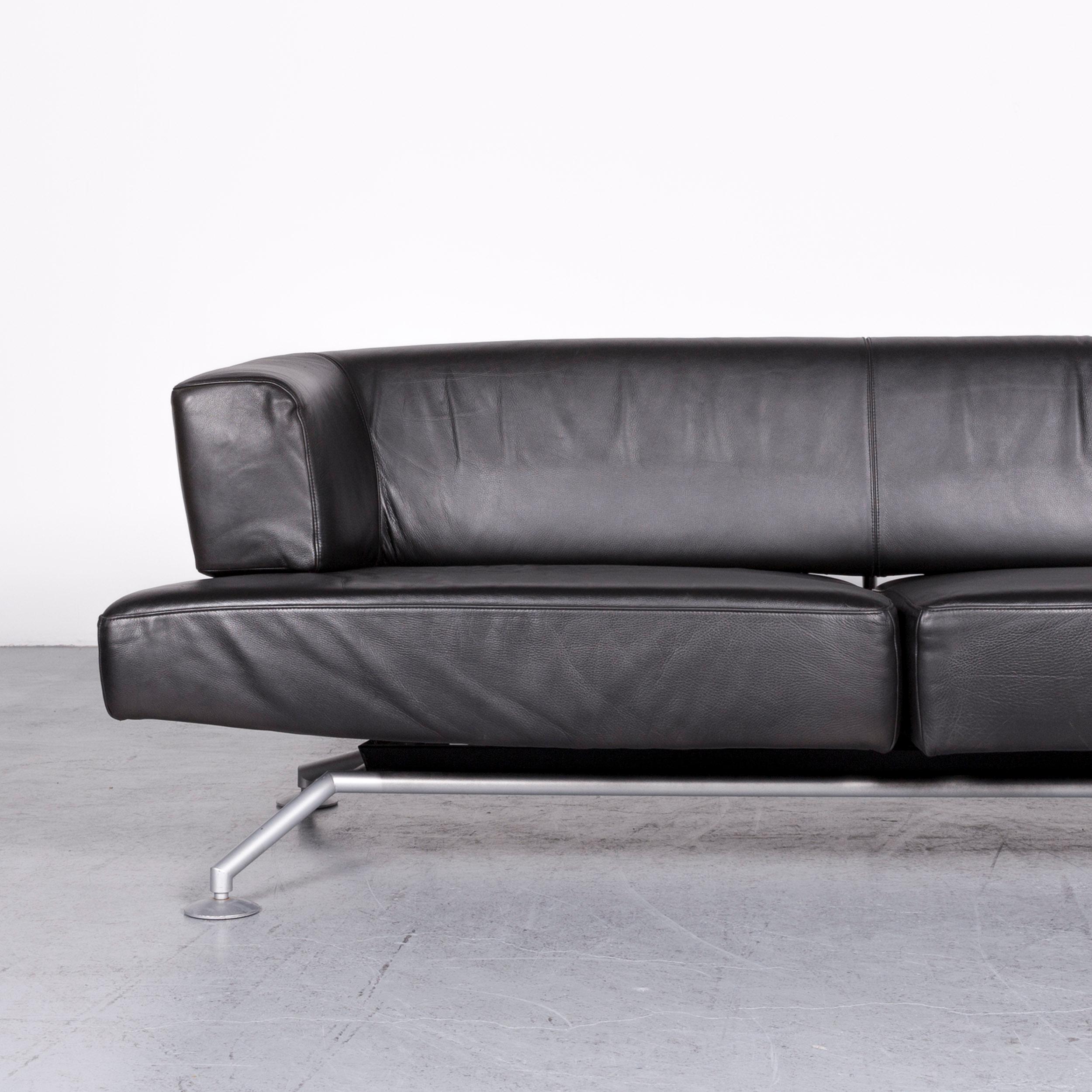 German COR Circum Designer Leather Sofa Black Genuine Leather Three-Seat Couch For Sale
