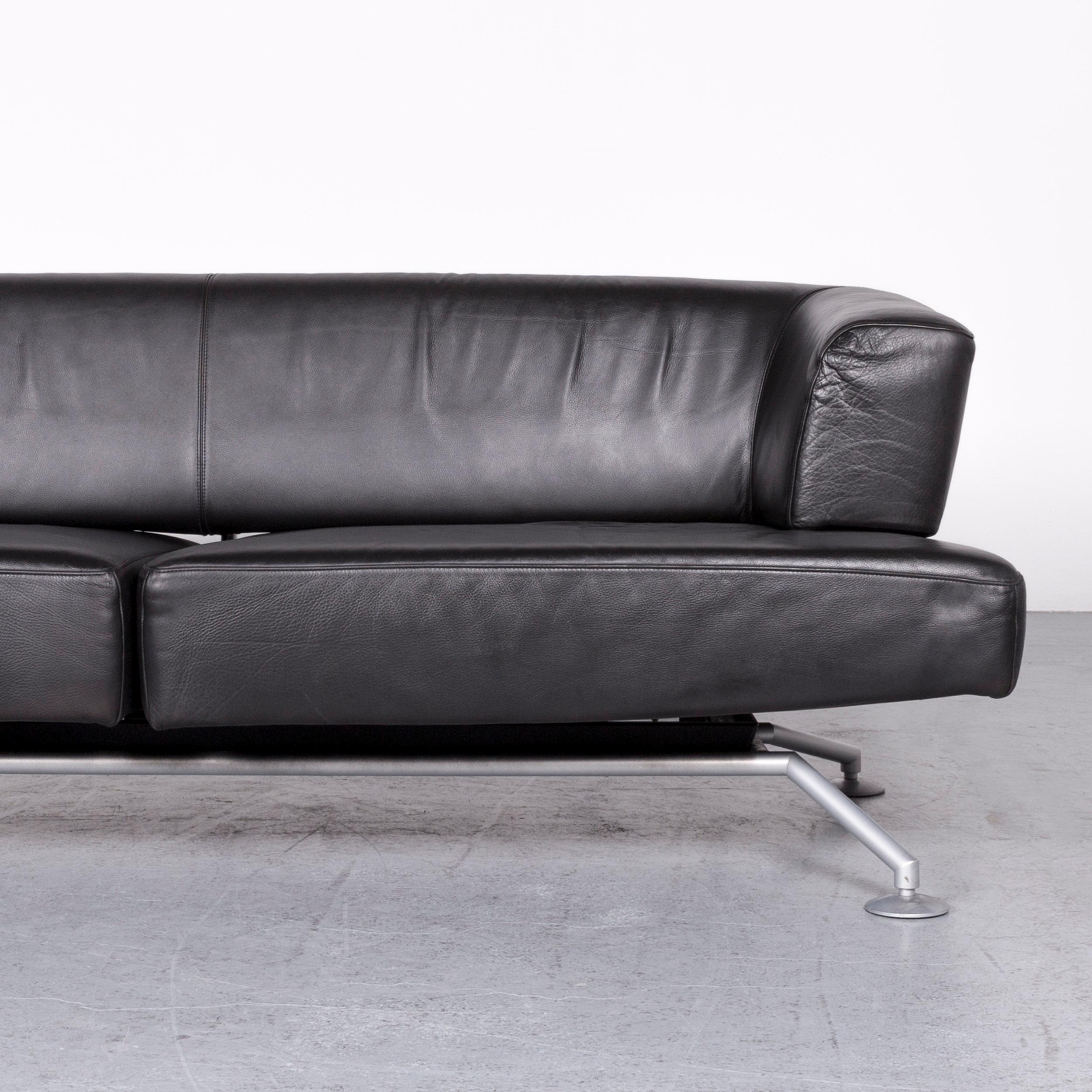 COR Circum Designer Leather Sofa Black Genuine Leather Three-Seat Couch In Good Condition For Sale In Cologne, DE