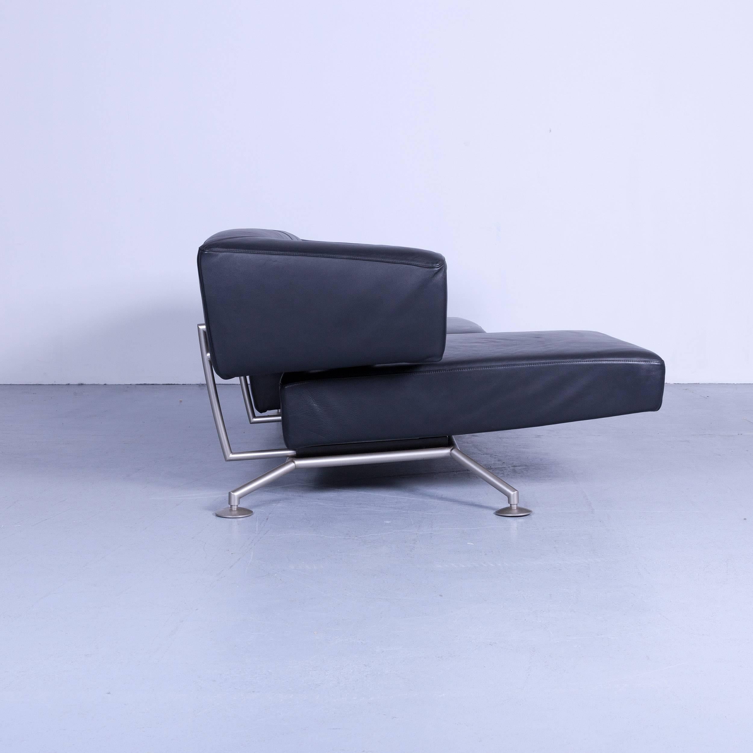 German COR Circum Designer Sofa Black Leather Three-Seat Couch Function Modern