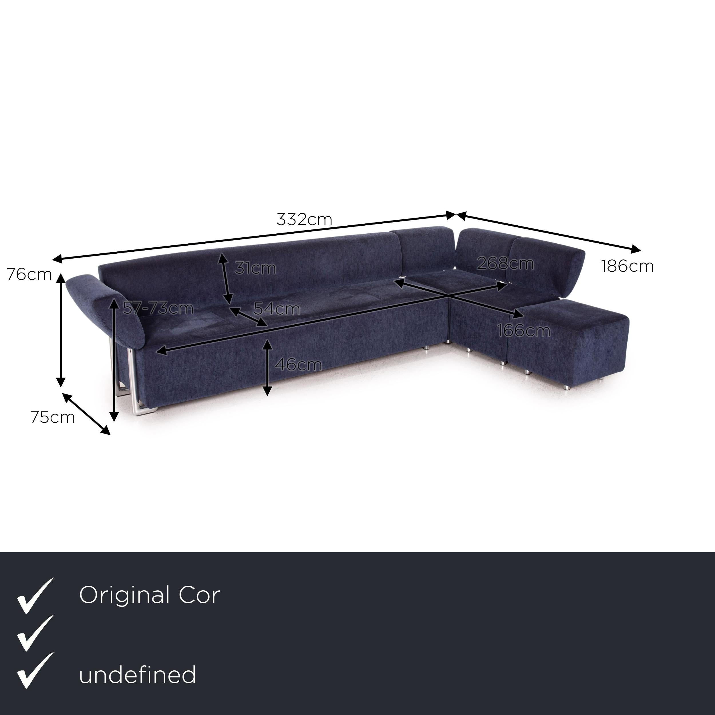 We present to you a Cor Clou fabric sofa set blue 1 corner sofa 1 armchair function.
 

 Product measurements in centimeters:
 

Depth: 75
Width: 186
Height: 76
Seat height: 46
Rest height: 57
Seat depth: 54
Seat width: 166
Back height: